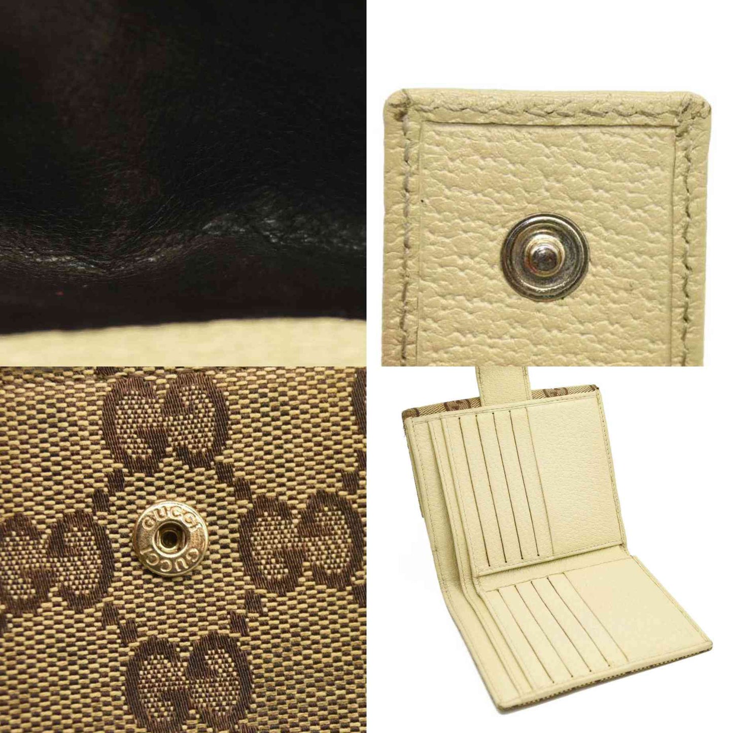 GUCCI GG Logo Canvas Leather Bifold Wallet Beige