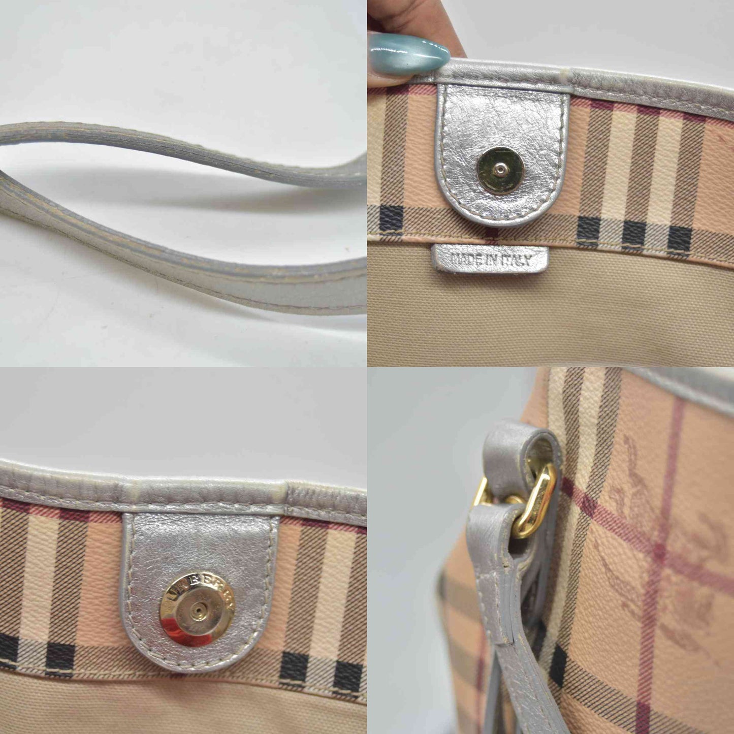 $895 Burberry Haymarket Check Small Canterbury Tote Silver