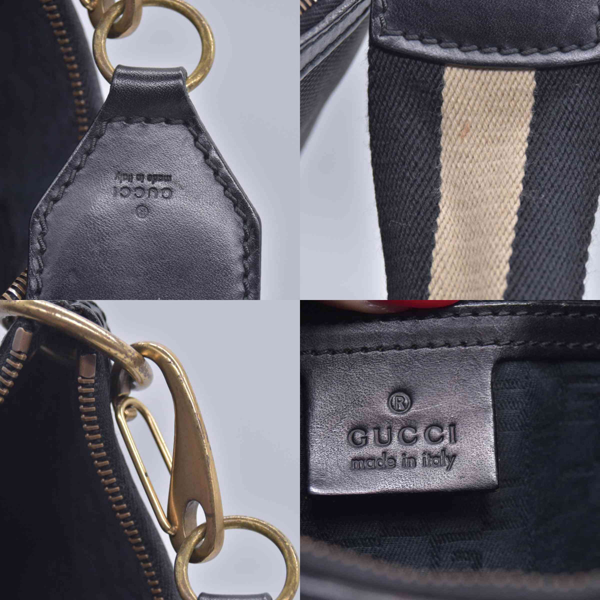 $880 GUCCI Canvas Web Strap Crescent Hobo Bag Black CONSIGNMENT 10021221