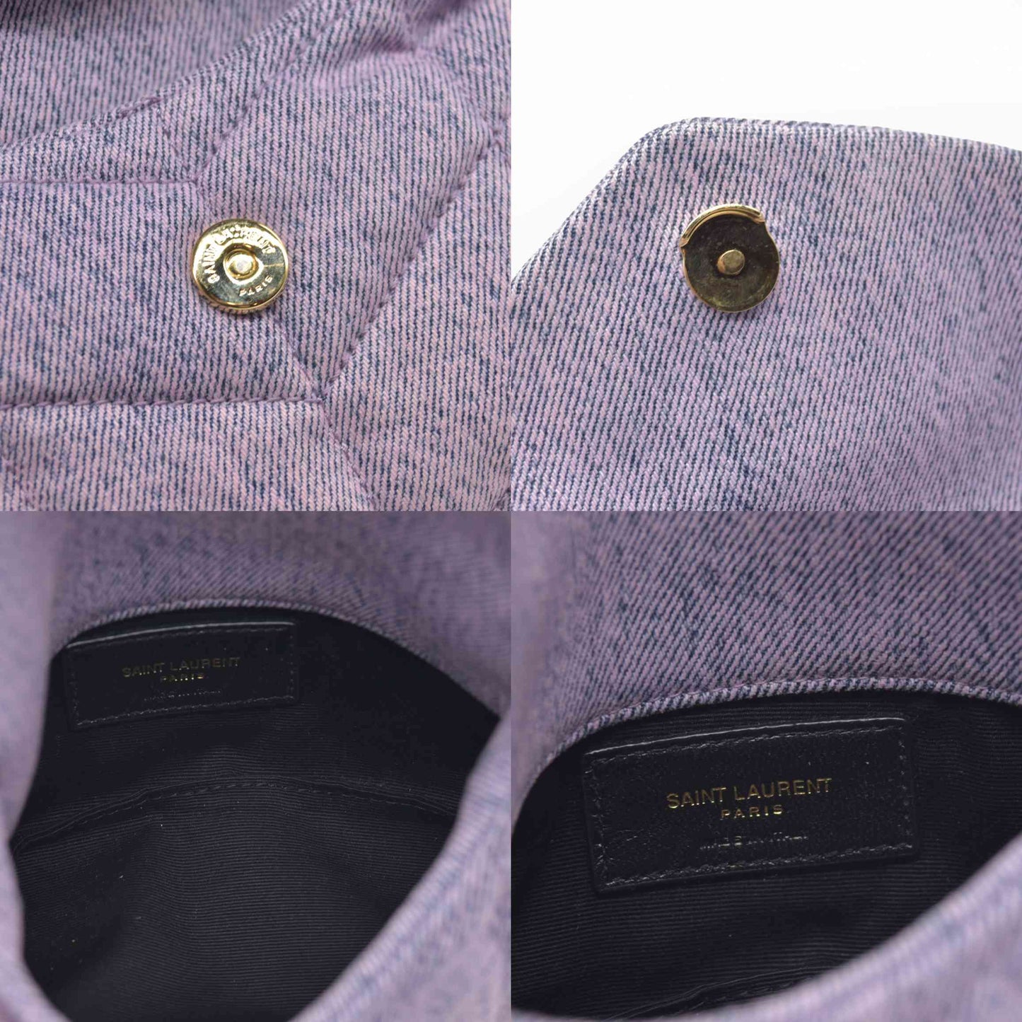 $1000 Saint Laurent Denim Quilted Loulou Puffer Monogram Pouch Clutch Bleached Lilac