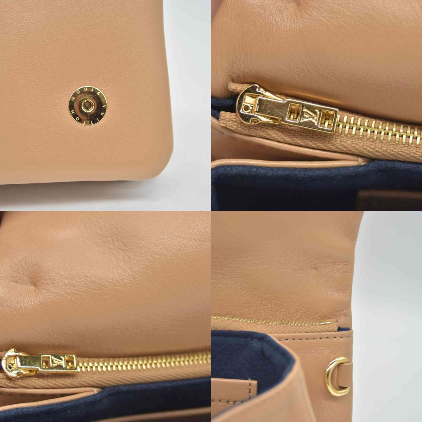 $3150 Louis Vuitton Lambskin Embossed Monogram Pochette Coussin Camel