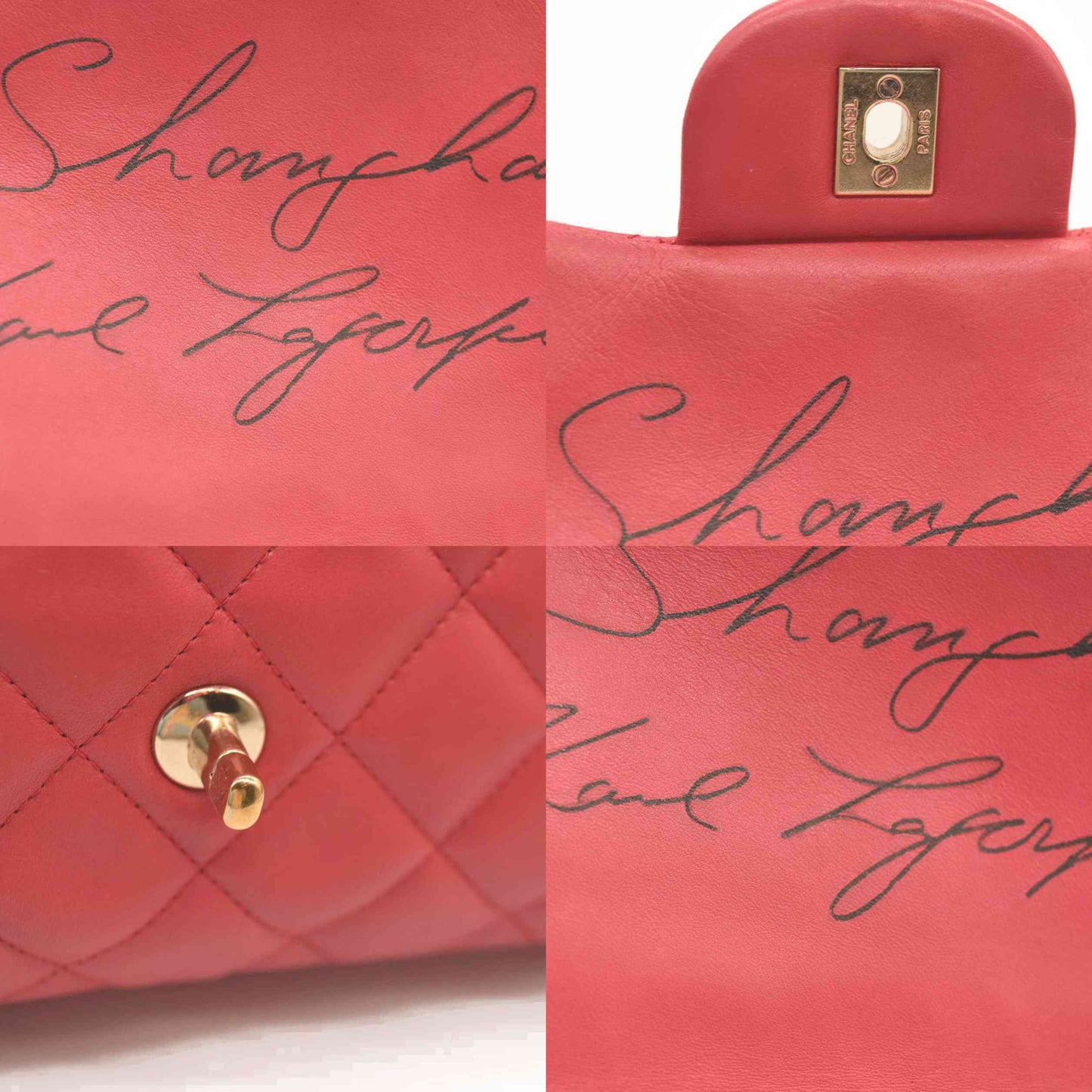 CHANEL Classic Flap Large Pink Leather Gold Hardware Velvet Chain Strap Karl Lagerfeld Signature