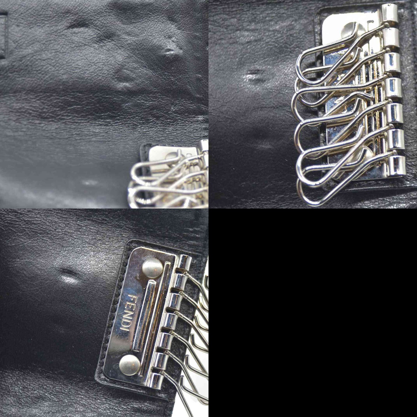 FENDI Logo Plate Canvas 6 Ring Key Case Black/2BG4571