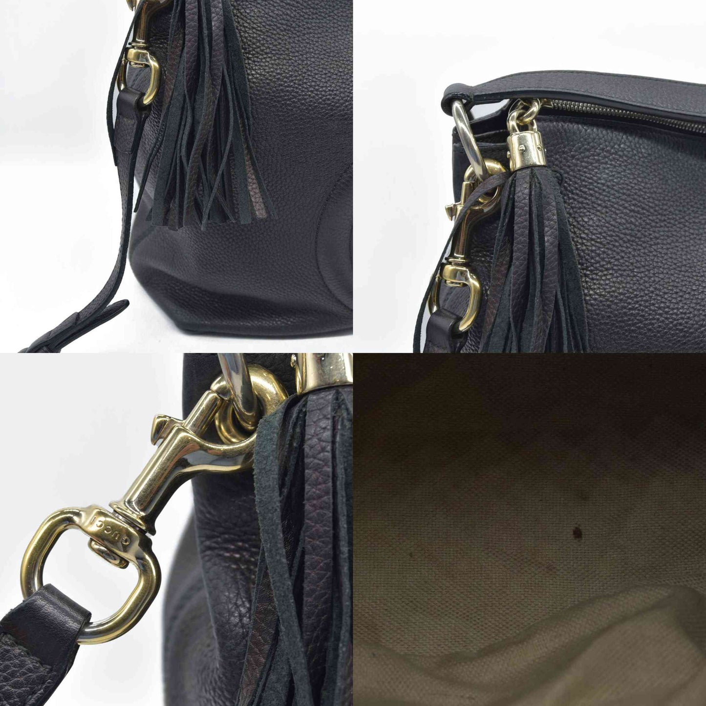 $1980 Gucci Pebbled Calfskin Large Soho Hobo Black GG