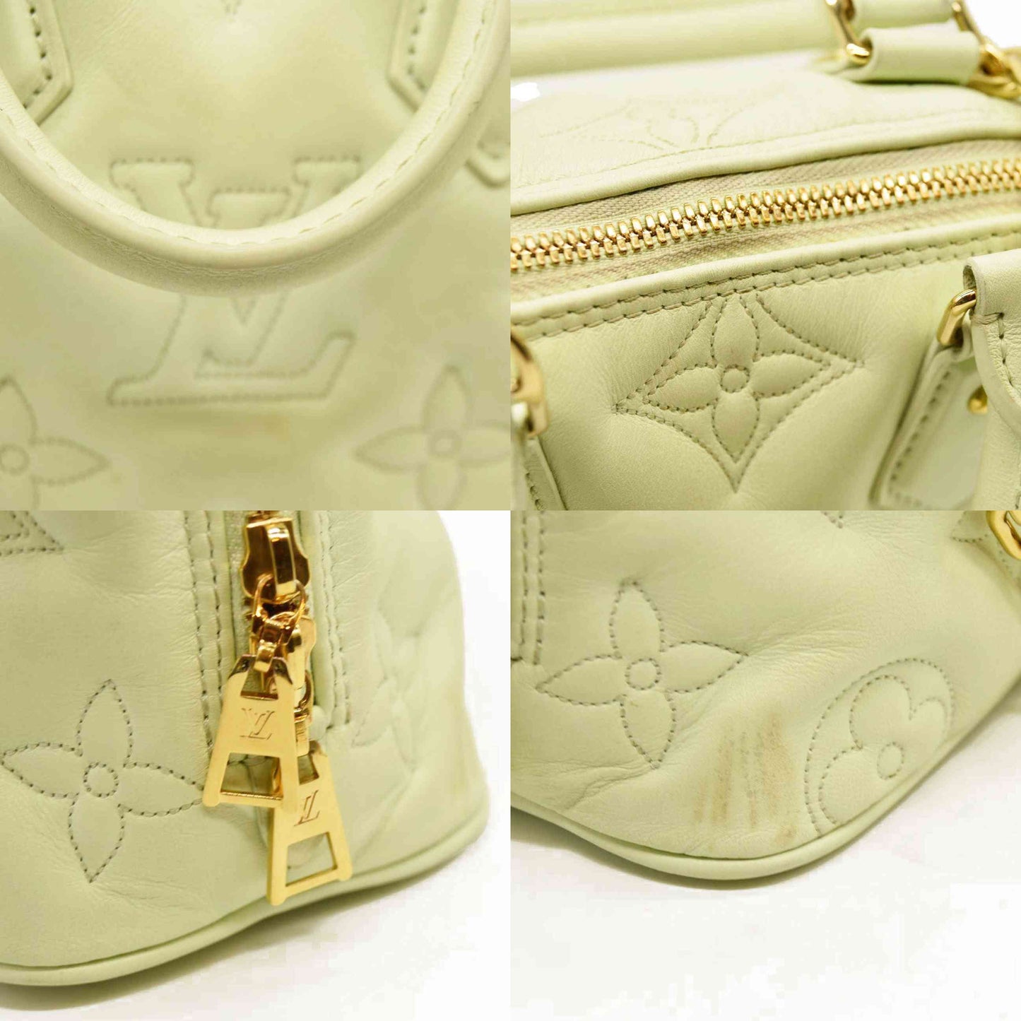LOUIS VUITTON Calfskin Bubblegram Alma BB Light Green
