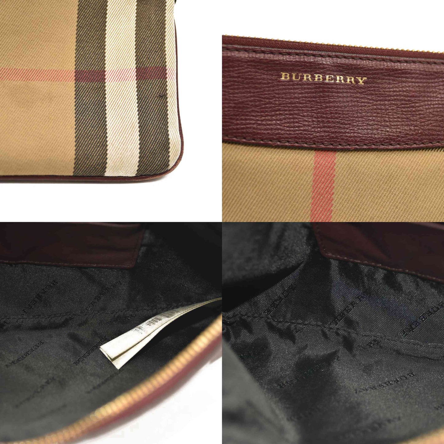 Burberry  House Check Derby Peyton Crossbody Clutch Bag Mahogany Red