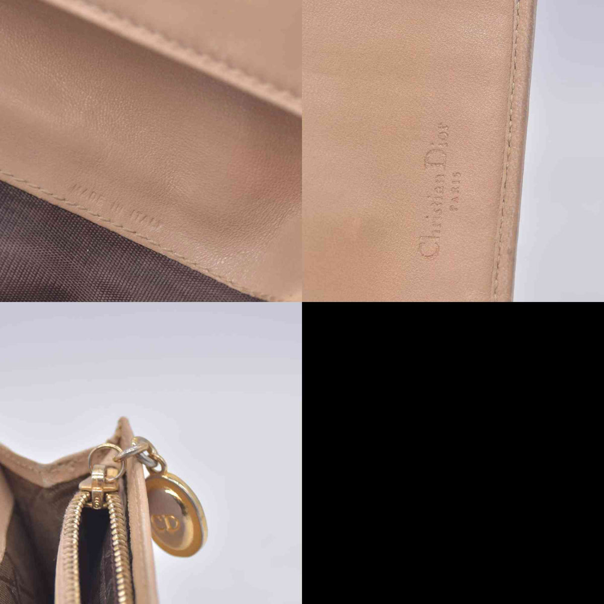 $720 CHRISTIAN DIOR Cannage Lambskin Bifold Long Wallet Beige CONSIGNMENT 10021230