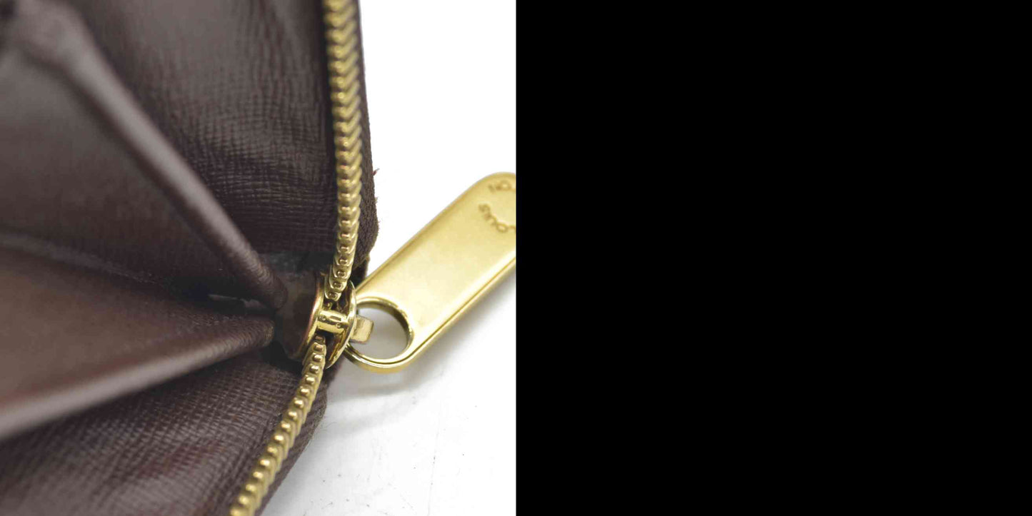 $915 Louis Vuitton Damier Zippy Zip Around Long Wallet Purse Brown UB4185