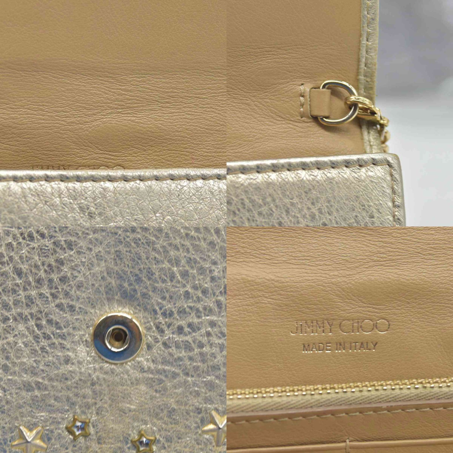 $795 Jimmy Choo Metallic Star Studded Wallet on Chain