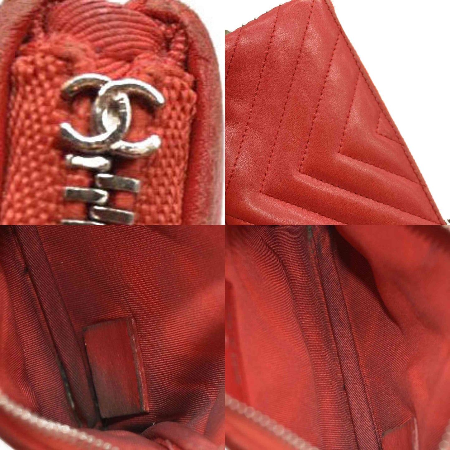 Chanel  Flat Lambskin Chevron Quilted Small Cosmetic Case Red 26*