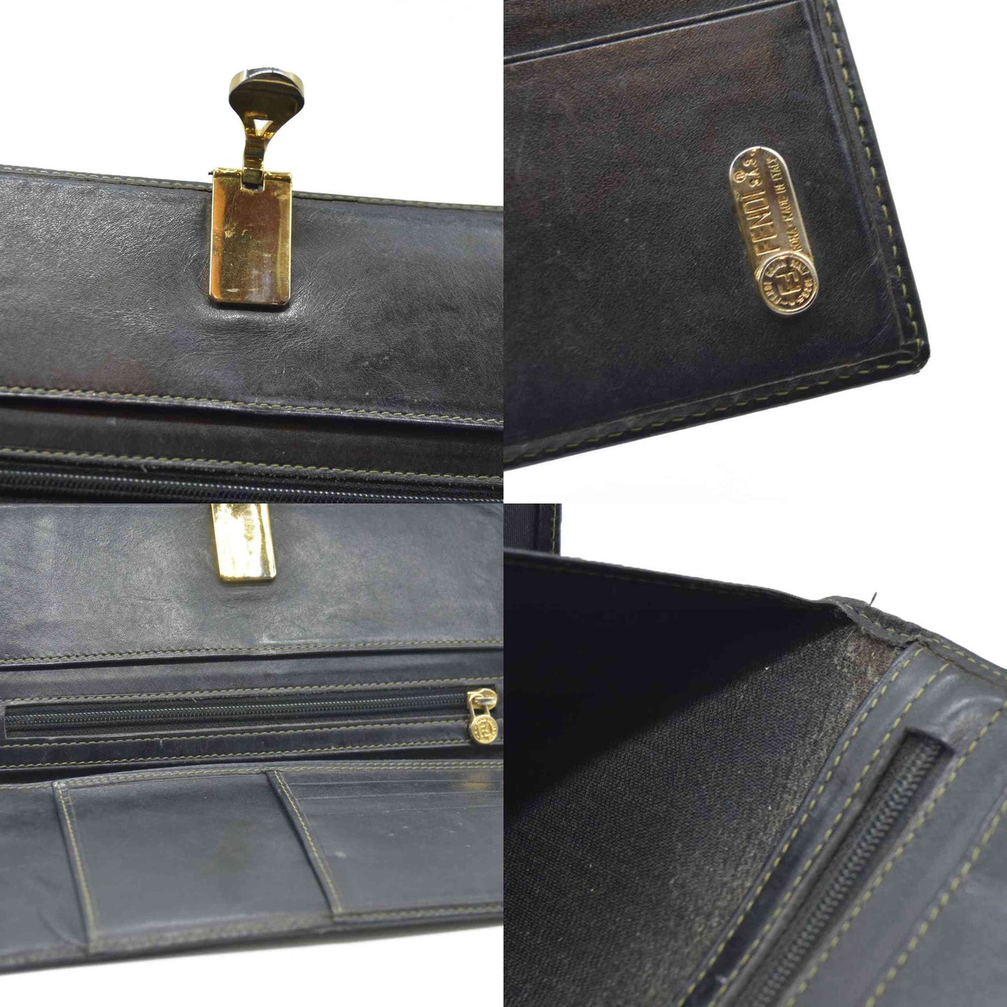AUCTION $750 Fendi  Pequin Striped Flap Wallet Tobacco