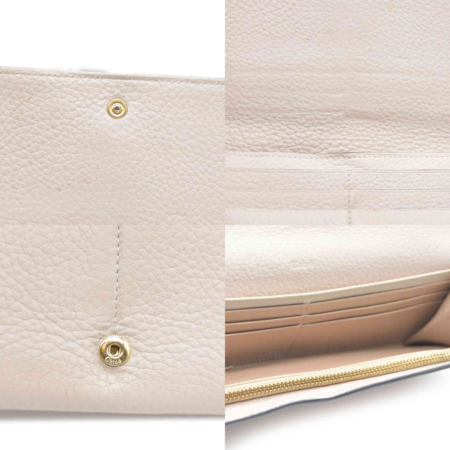 Chloe Alphabet Leather Long Bifold Wallet Purse Beige