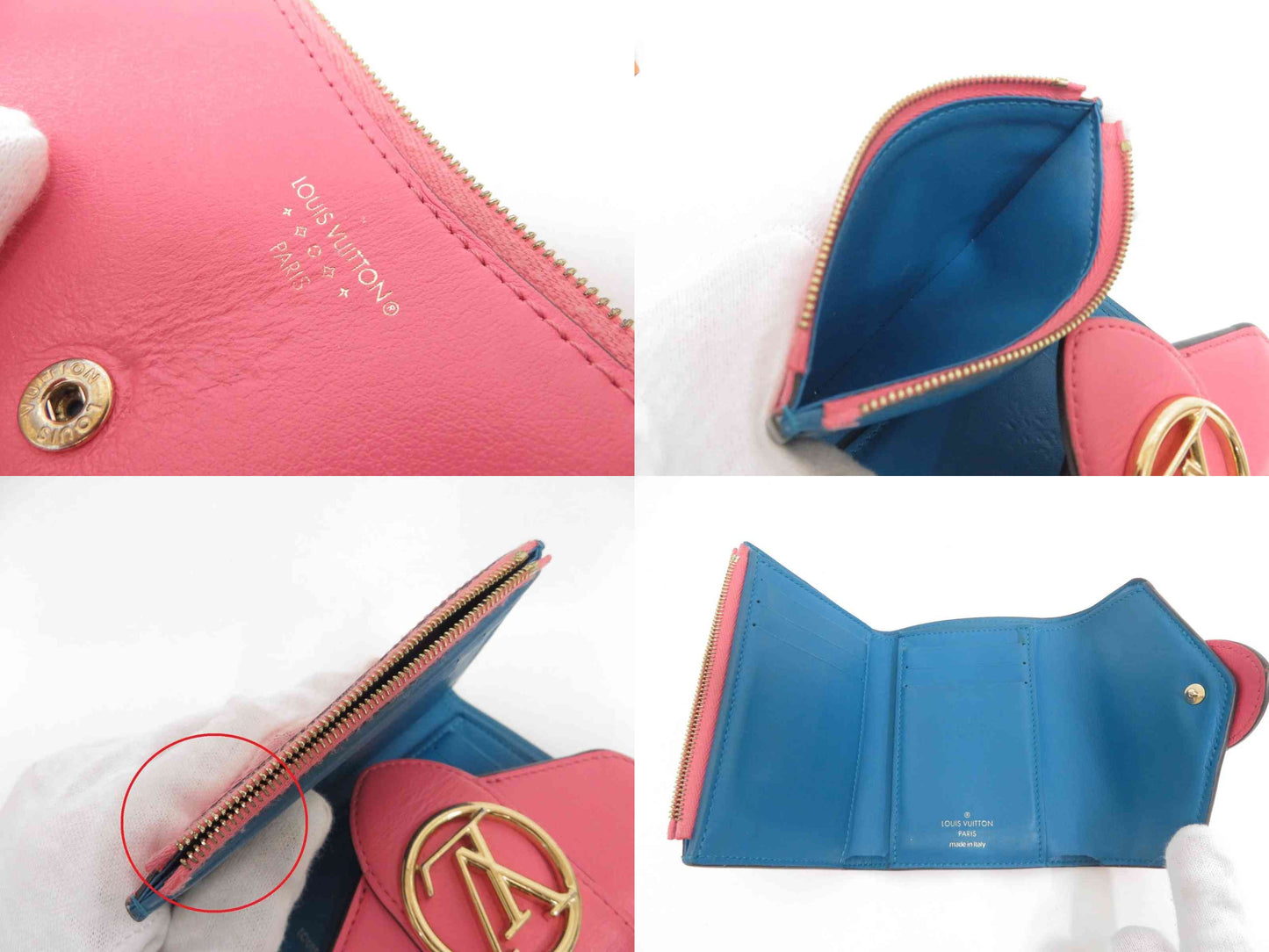 $965 2020 LOUIS VUITTON Smooth Calfskin LV Pont 9 Compact Wallet Pink FH2230