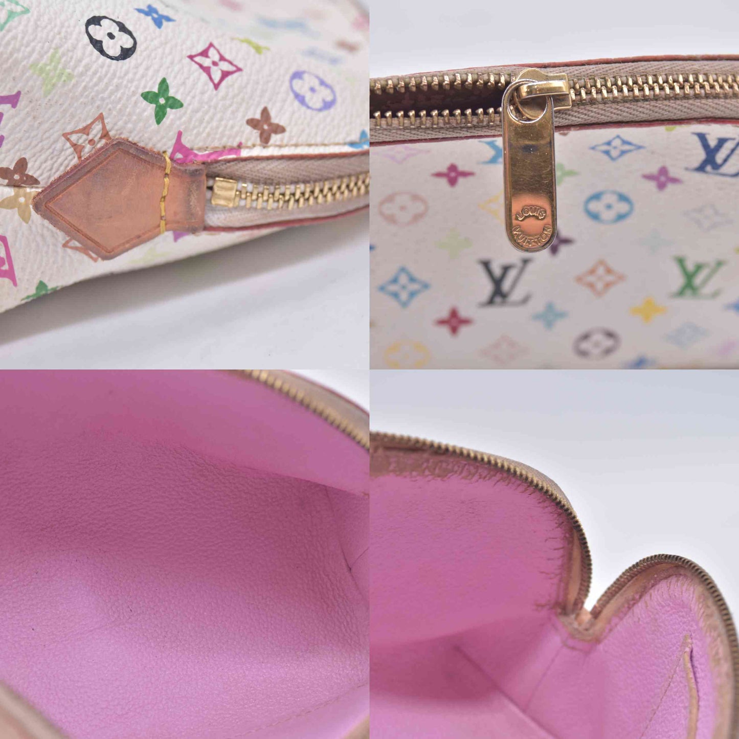 $625 2012 LOUIS VUITTON Monogram Multicolor Cosmetic Pouch White Litchi 2172