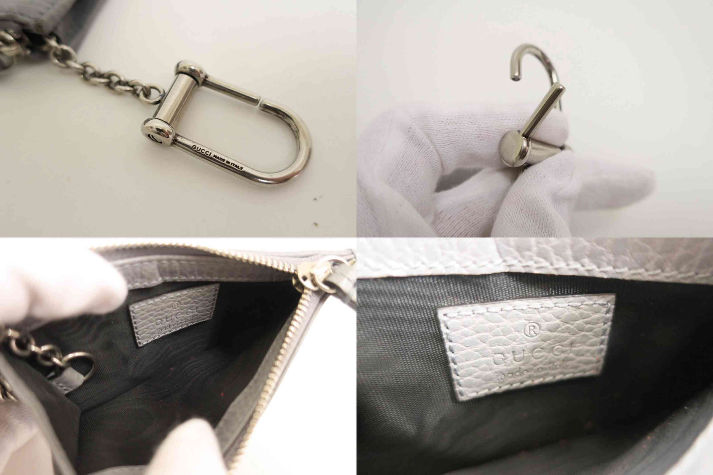 $375 Gucci Dollar Calfskin Enamel Monochrome GG Marmont Key Case Card Holder
