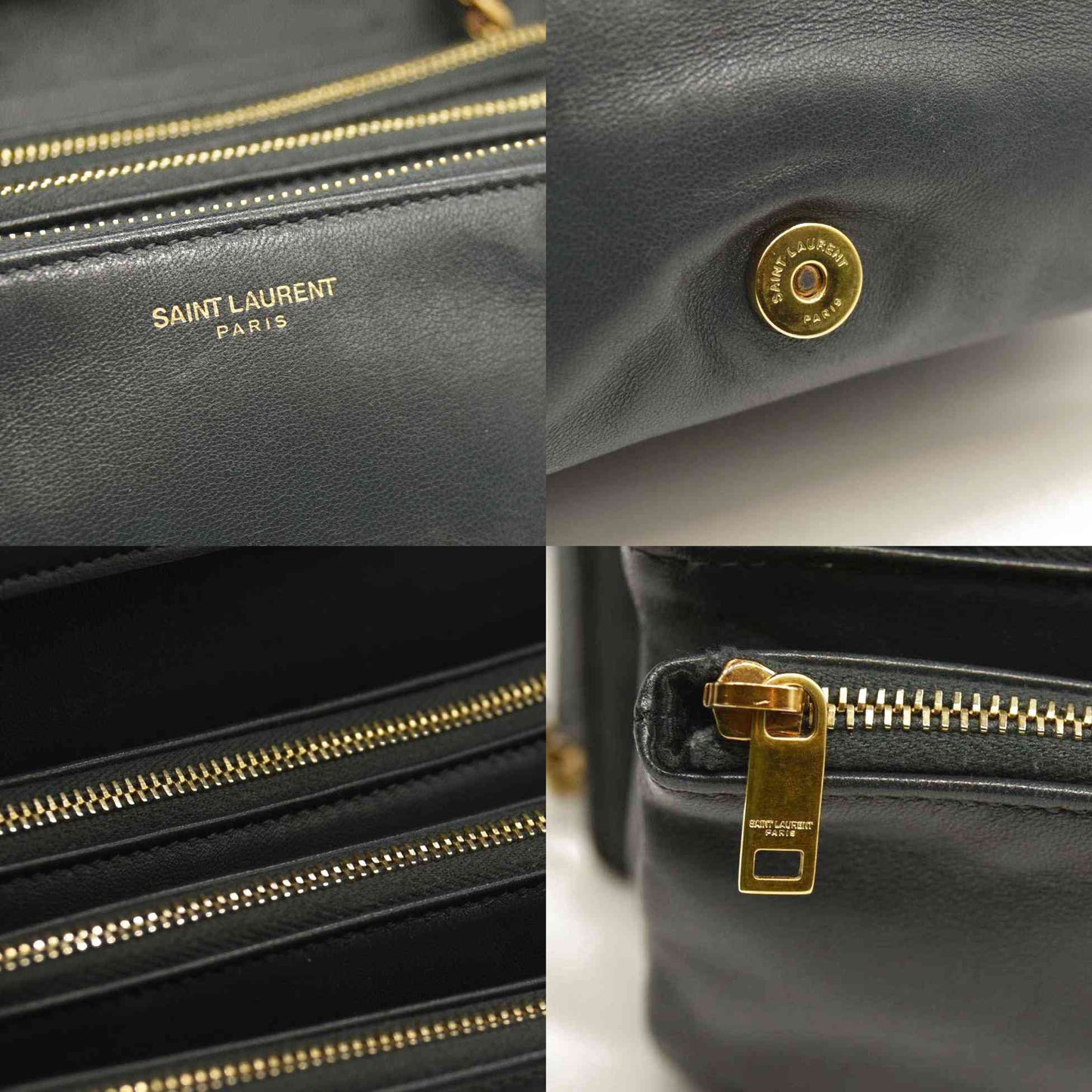 Saint Laurent  Lambskin Diamond Quilted Monogram Angie Chain Bag Smog Grey