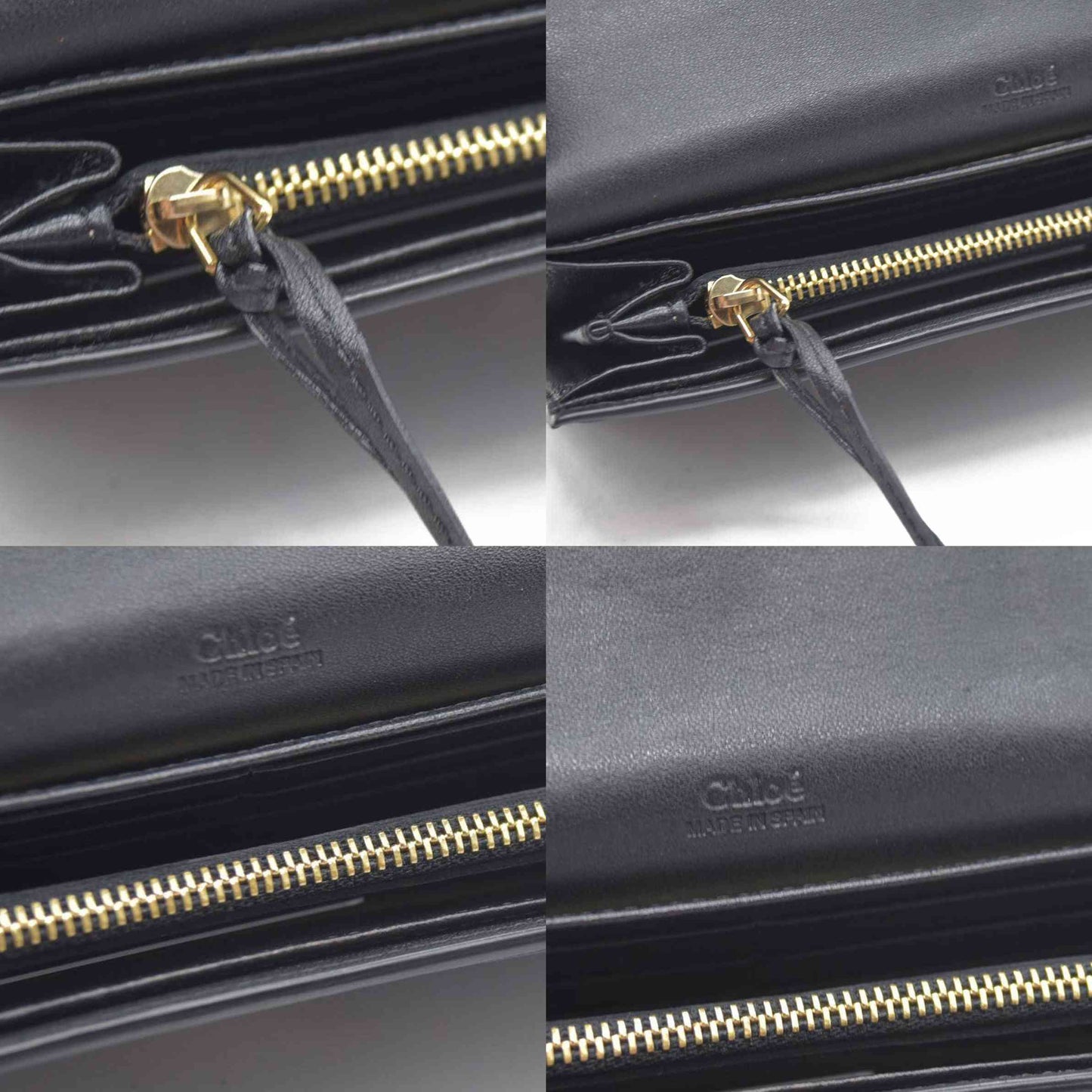 Chloe Ribbon Leather Long Bifold Wallet Purse Black