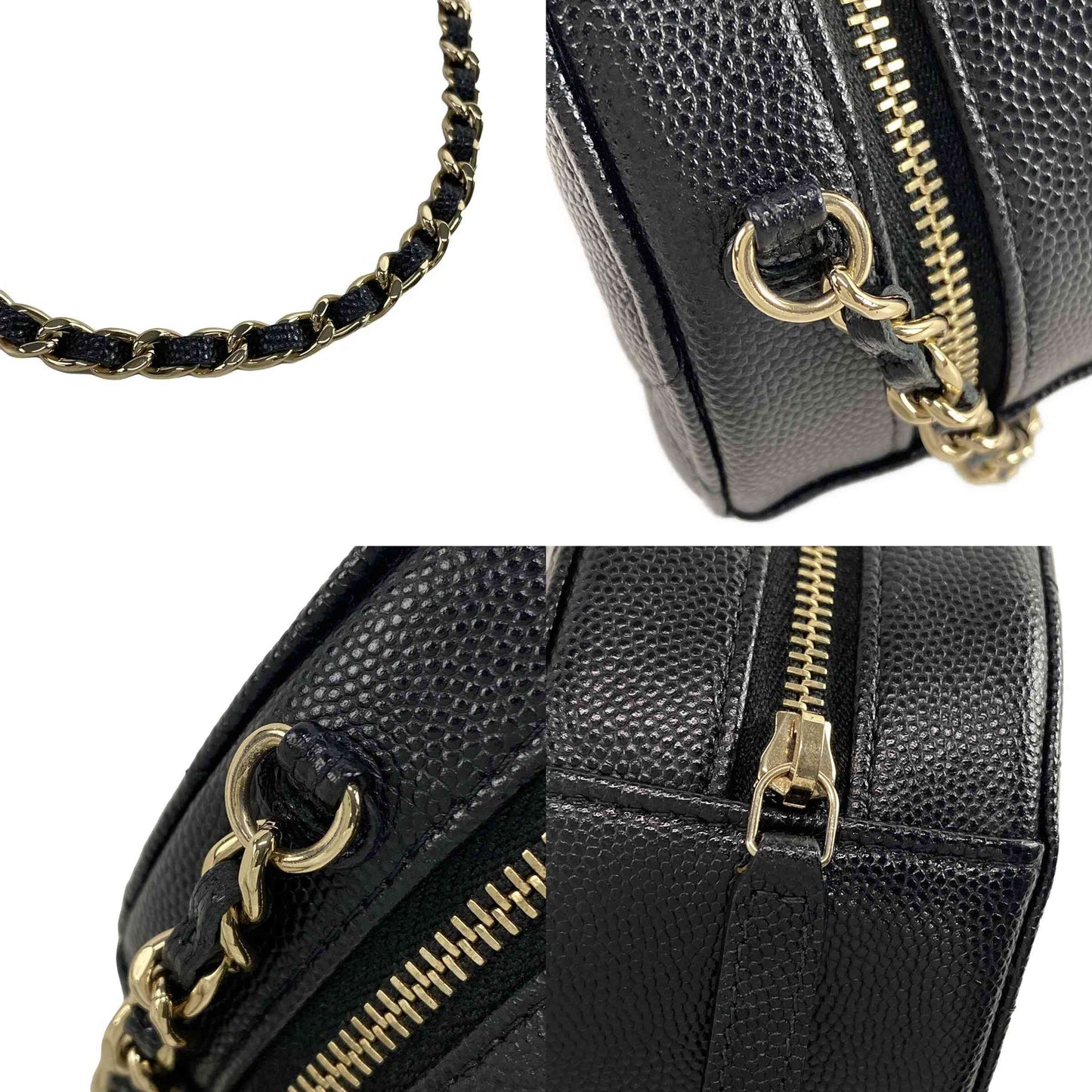 Chanel  Caviar Quilted Round Clutch With Chain Black 30*