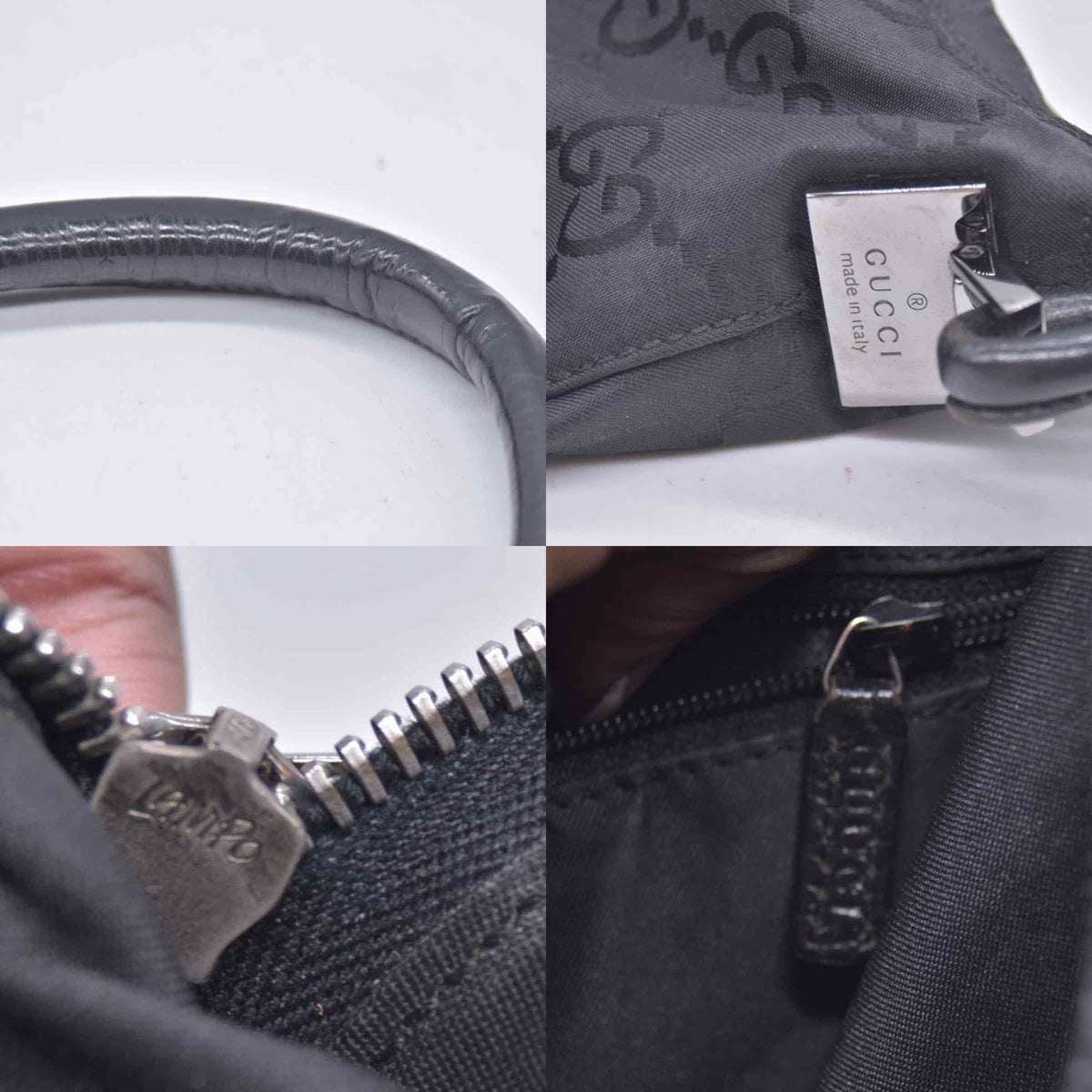$850 Vintage Gucci Canvas Zip Shoulder Hobo Black CONSIGNMENT 10020932