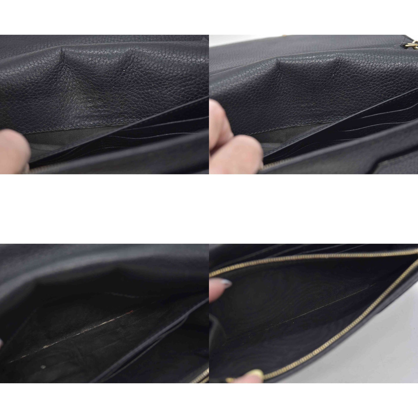 Gucci Pebbled Calfskin Soho Wallet On Chain Black