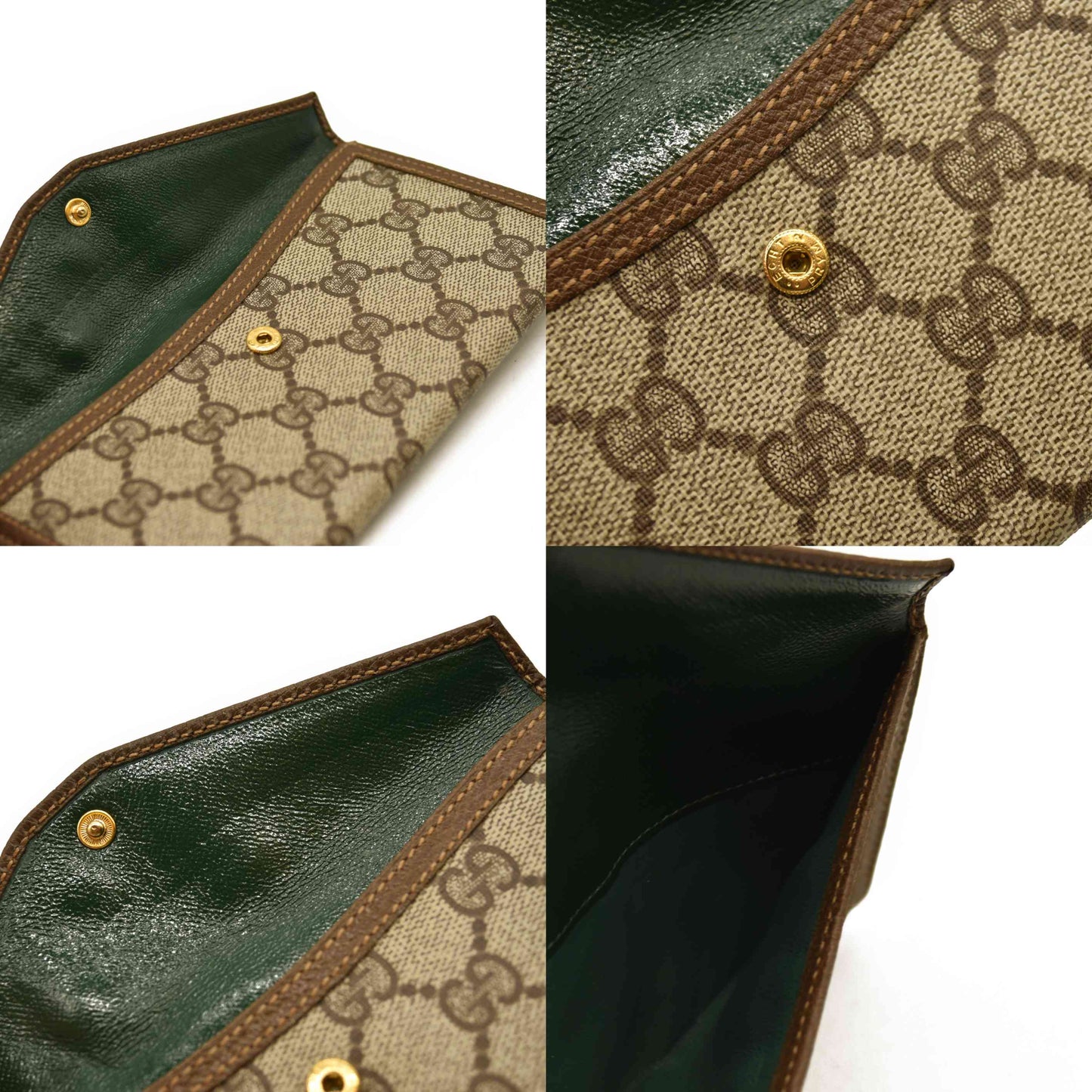 GUCCI Interlocking G GG Logo PVC Long Bifold Wallet Beige Green