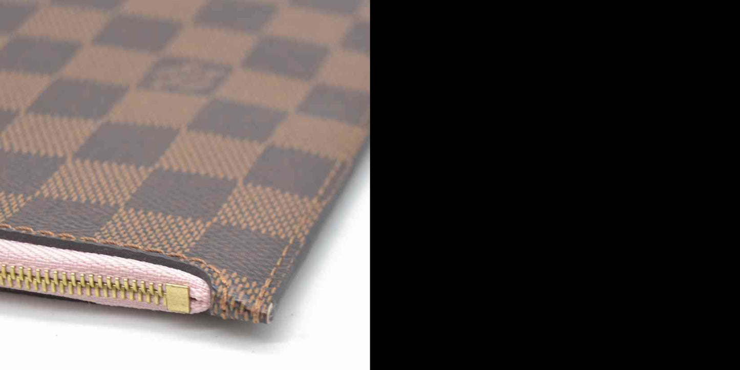 Louis Vuitton  Damier Ebene Neverfull MM Pochette Rose Ballerine Wristlet AR4186