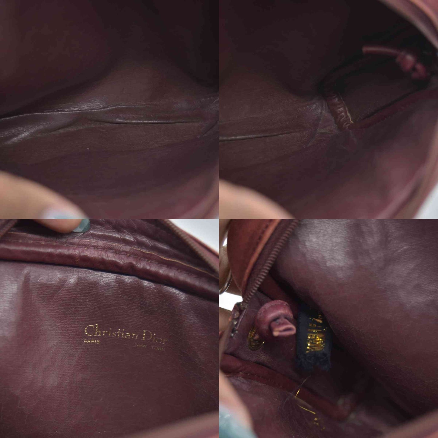 $1250 Christian Dior Vintage Smooth Leather Brogue Round Logo Camera Bag Burgundy CONSIGNMENT