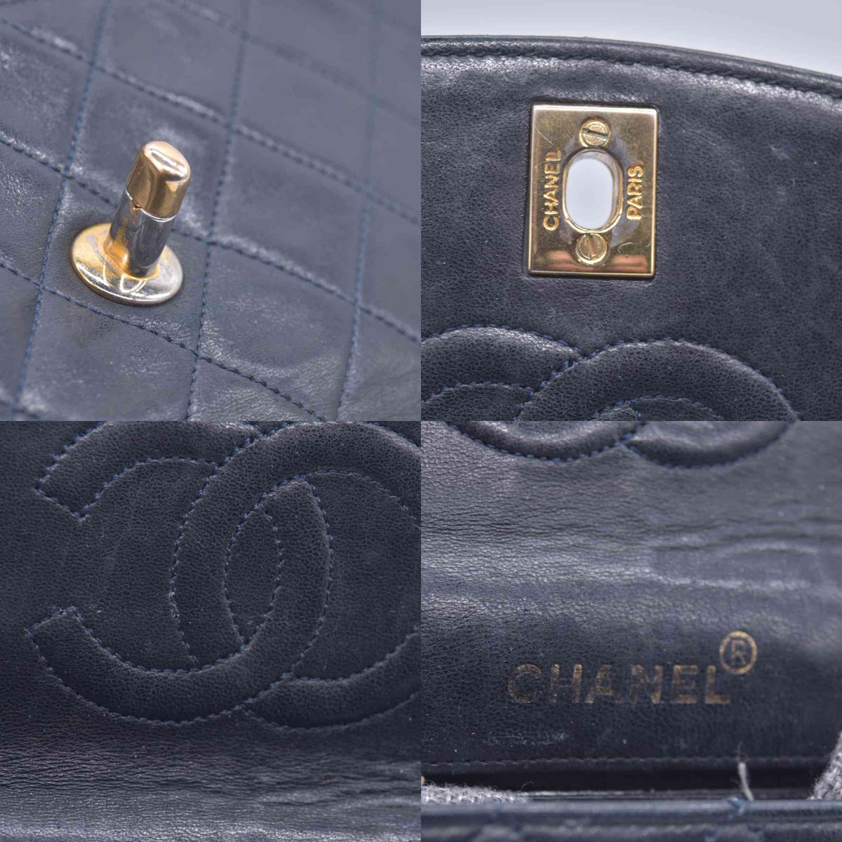 $4600 Chanel 1989-1991 Navy Lambskin Quilted Flap Bag 24k Gold Hardware CONSIGNMENT