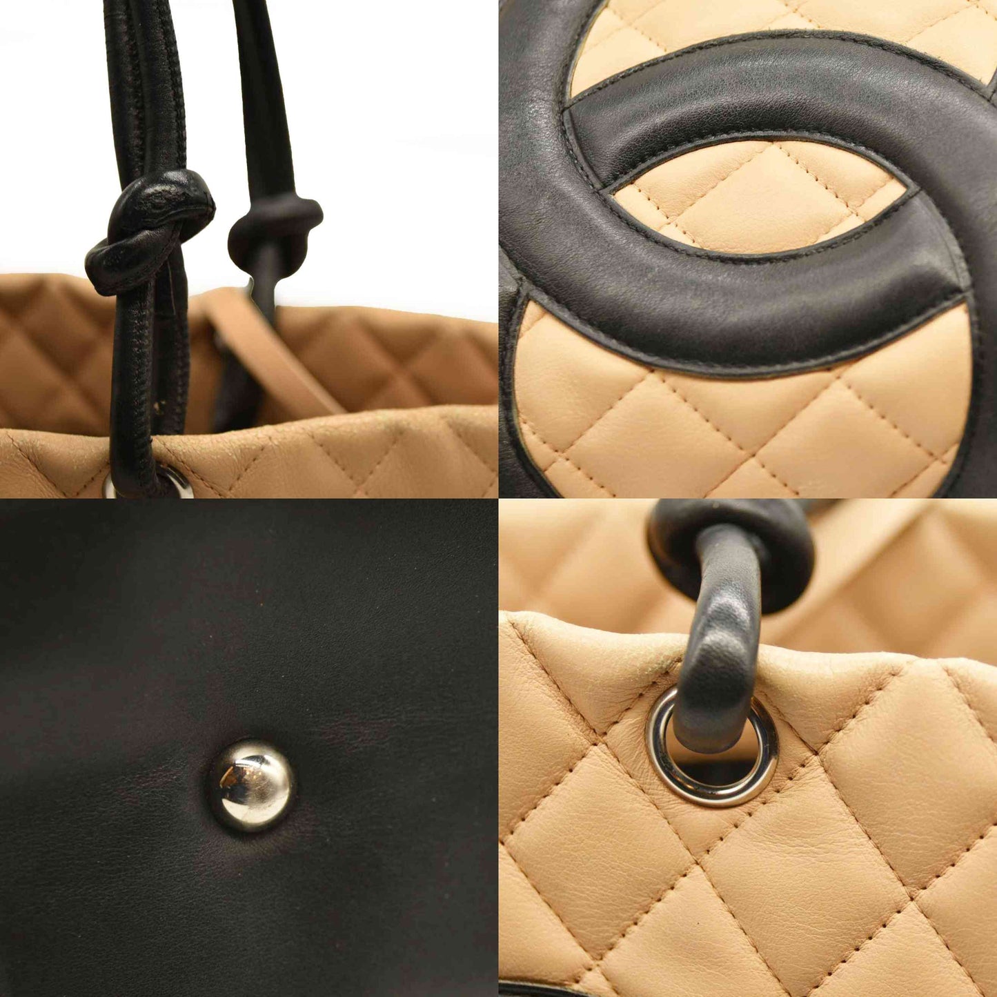 $2250 Chanel Calfskin Quilted Medium Cambon Tote Beige Black