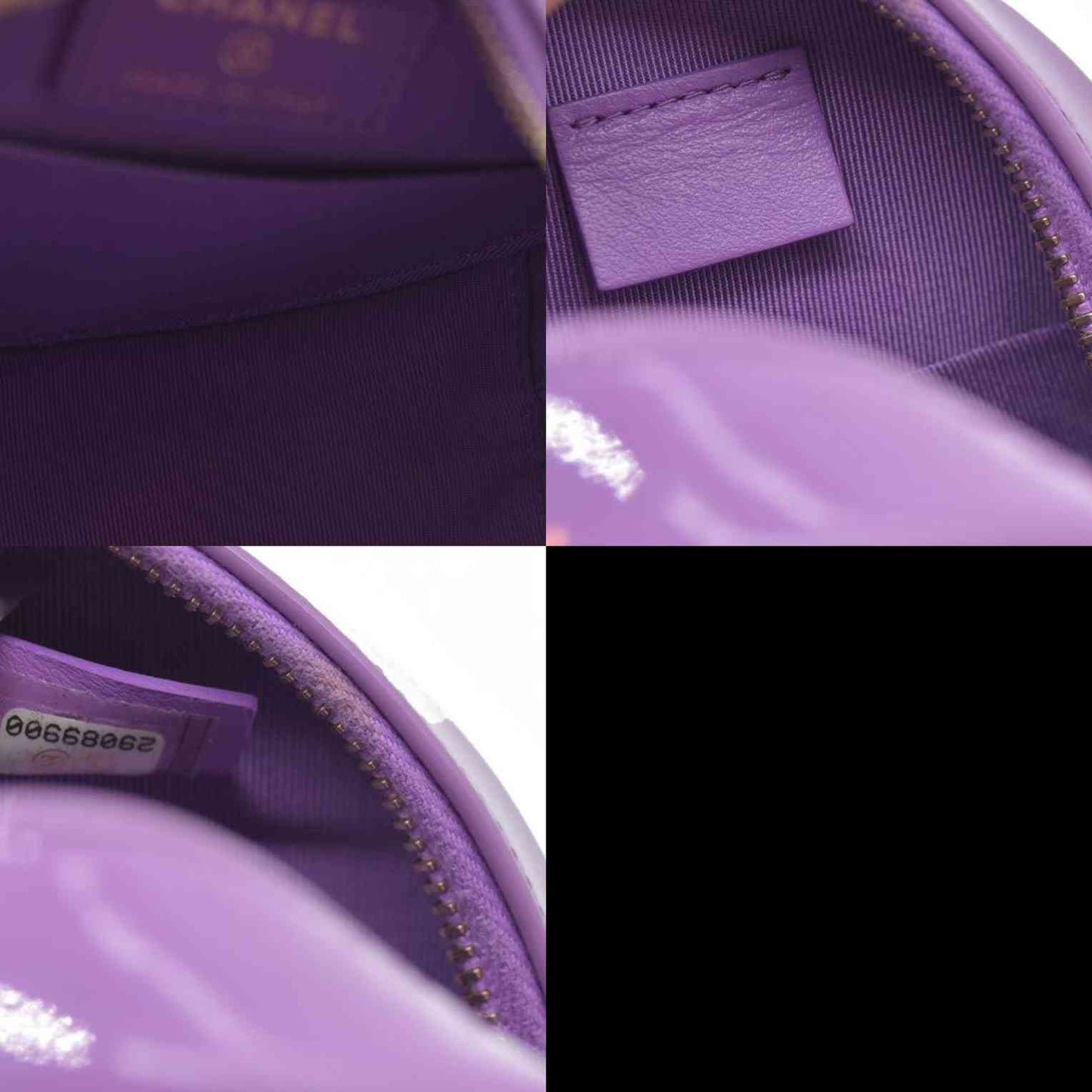 $2940 Chanel Patent Quilted Round Clutch with Chain