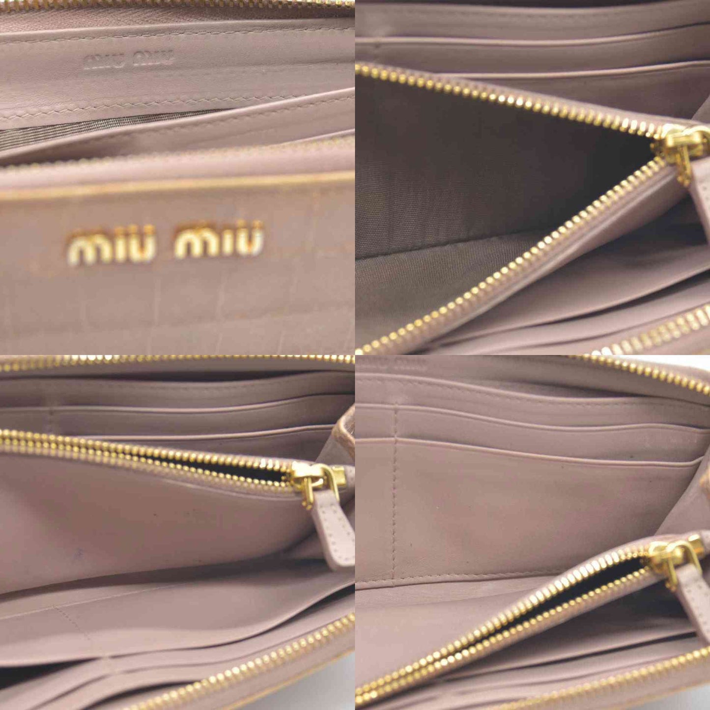 MIU MIU Logo Embossed Leather Zippy Long Wallet Beige