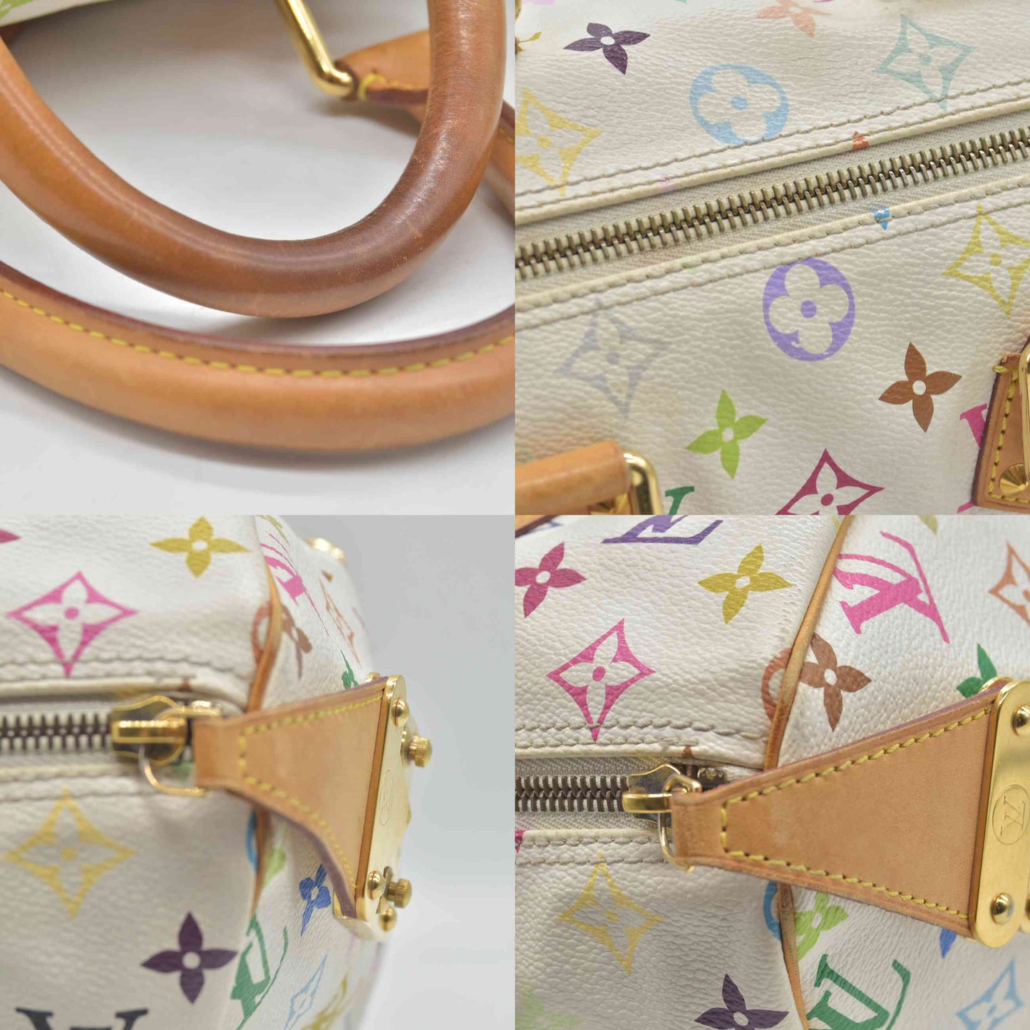 $3150 2007 Louis Vuitton Speedy 30 Monogram Multicolor White Murakami SP4077