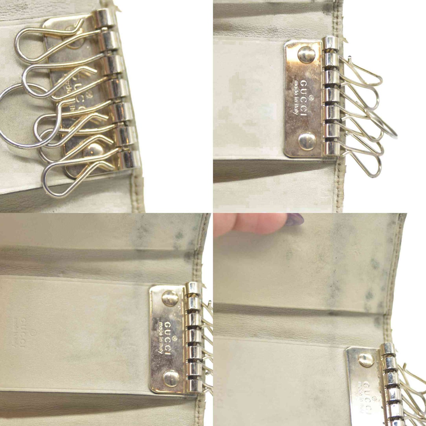 GUCCI Ssima Ribbon GG Logo Leather 6 Rings Key Case Ivory