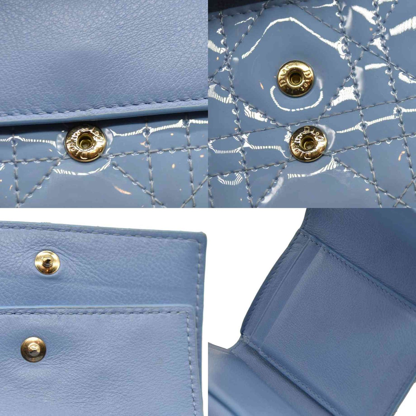 Christian Dior  Patent Cannage Lady Dior Lotus Wallet Light Blue