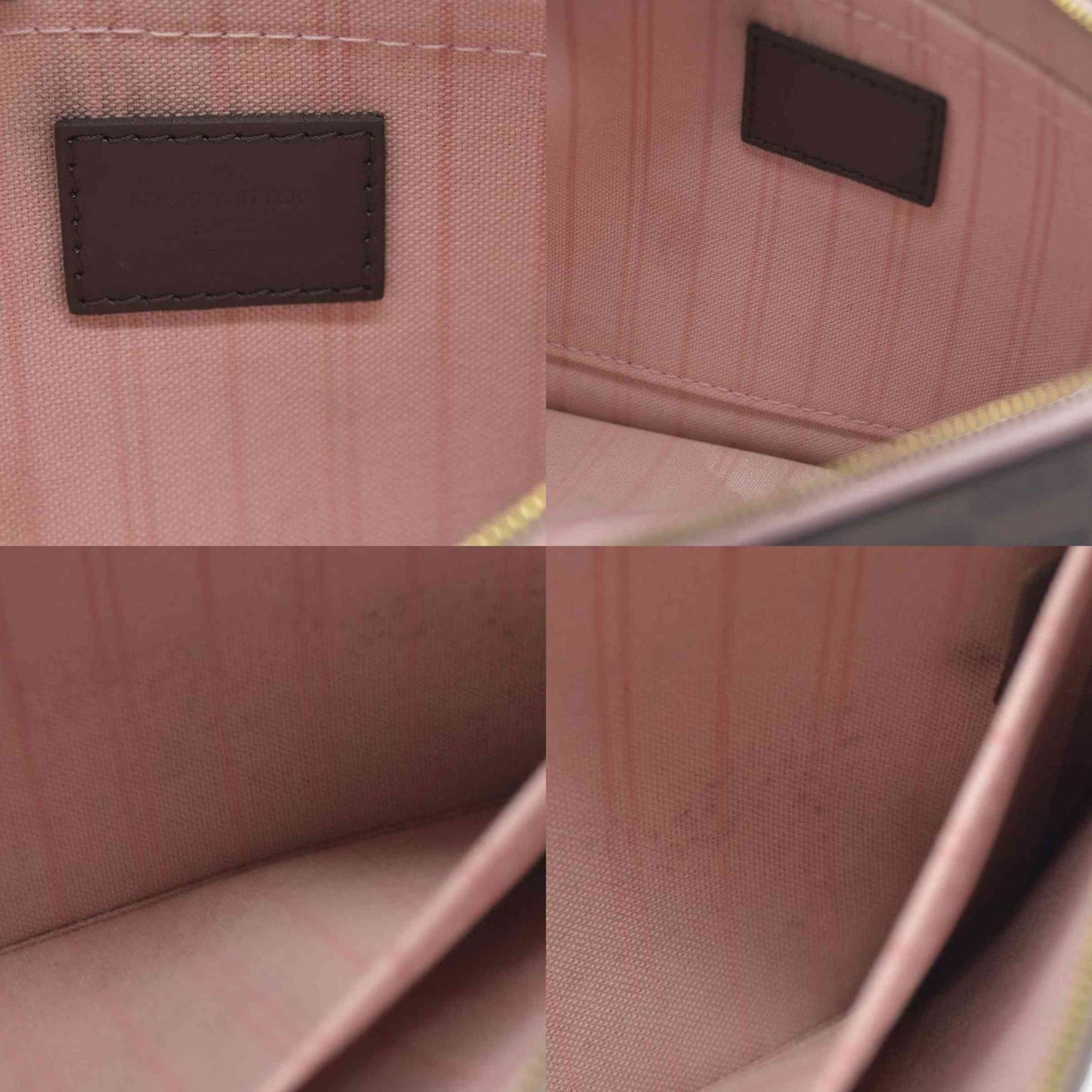 Louis Vuitton  Damier Ebene Neverfull MM Pochette Rose Ballerine Wristlet