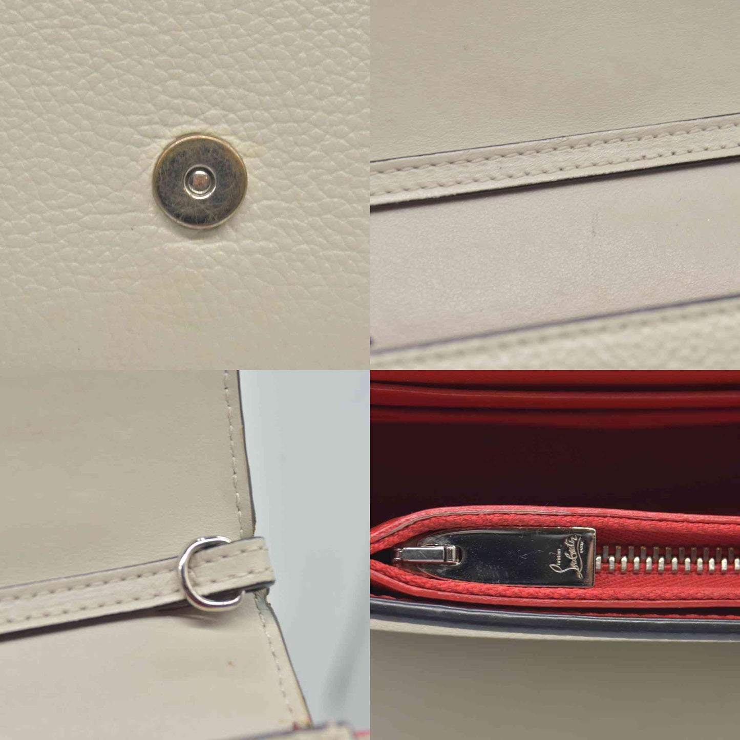 $1590 Christian Louboutin Paloma Clutch Cream Leather "Loubinthesky" Spiked Bag