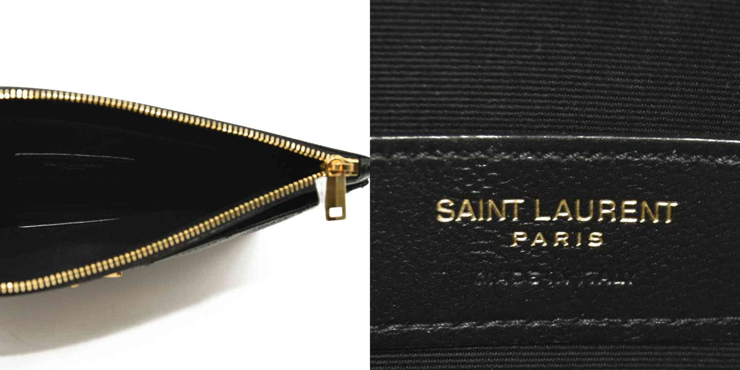 SAINT LAURENT Grain De Poudre Chevron Monogram Large Bill Pouch Black