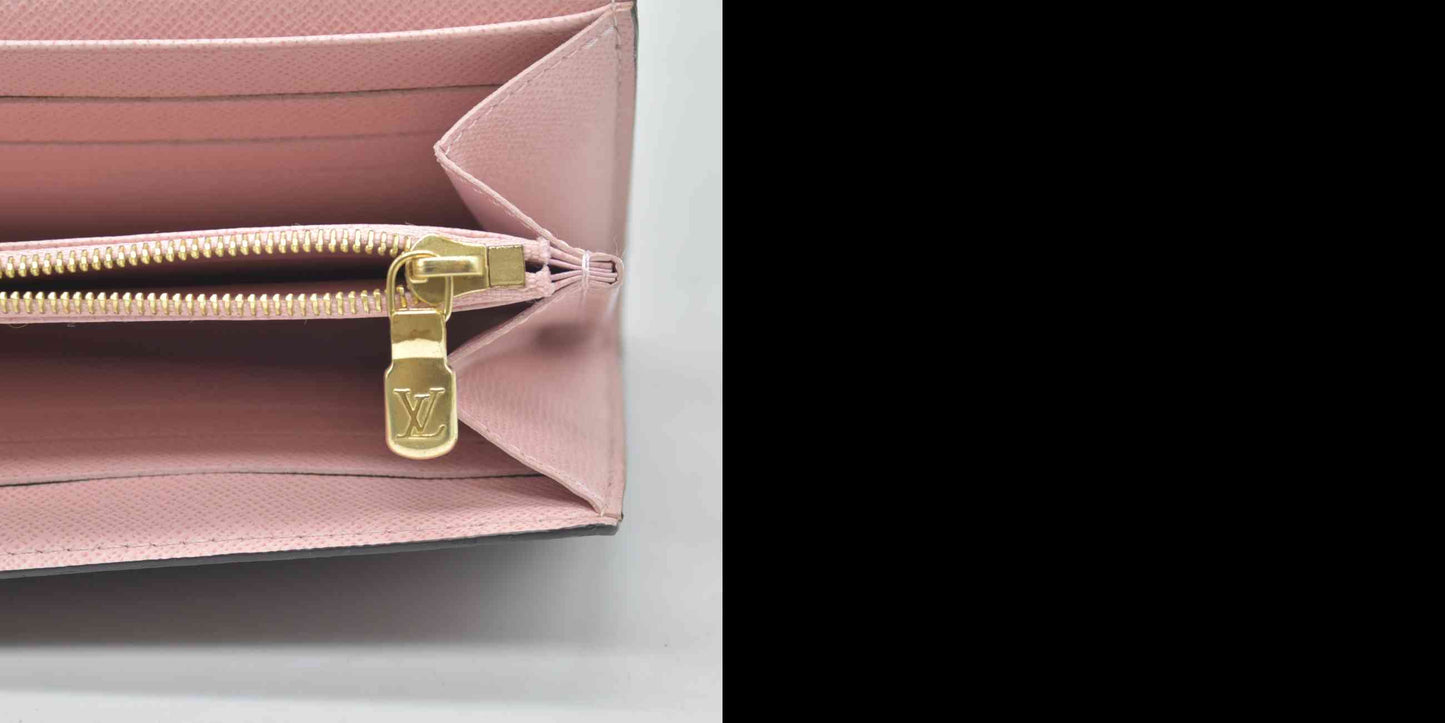 $775 2019 Louis Vuitton Damier Ebene Sarah Wallet NM Rose Ballerine CA4119