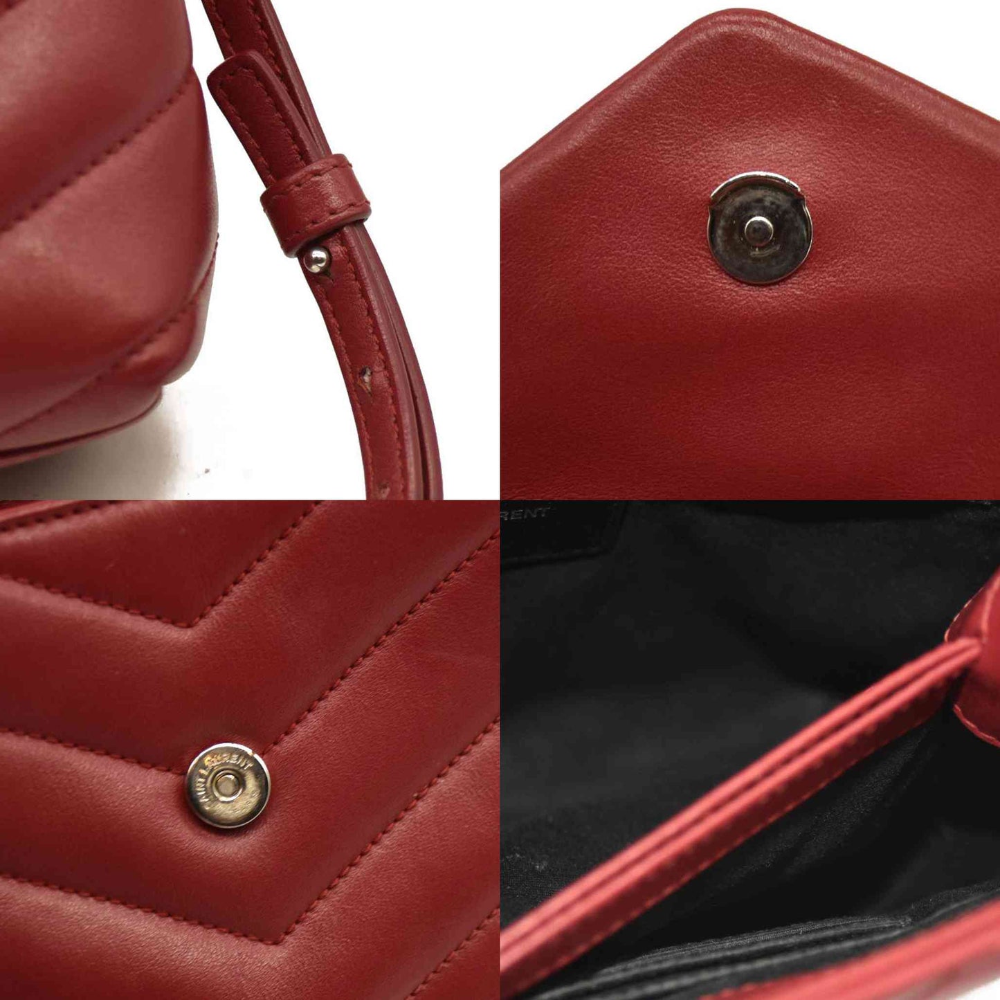 Saint Laurent  Calfskin Y Quilted Monogram Toy Loulou Crossbody Bag Opyum Red