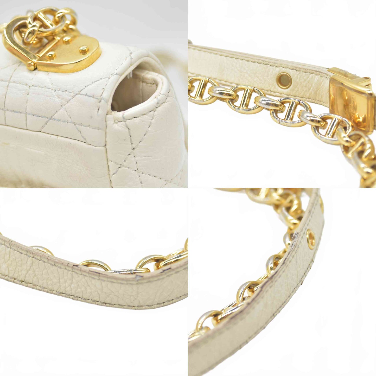 $4400 Christian Dior Lambskin Cannage Small Caro Bag Ivory
