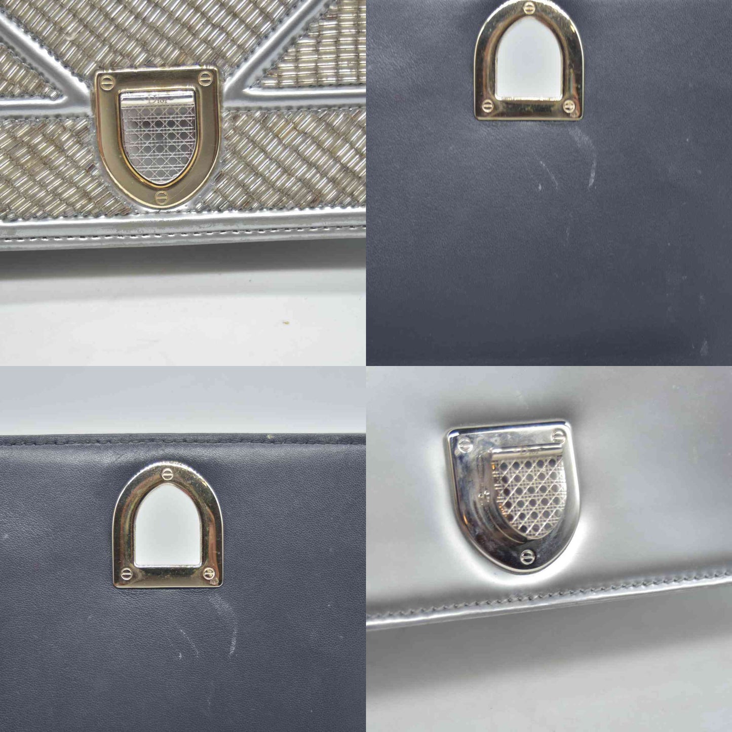 $3500 2016 CHRISTIAN DIOR Diorama Flap Bag Beaded Leather Small Silver