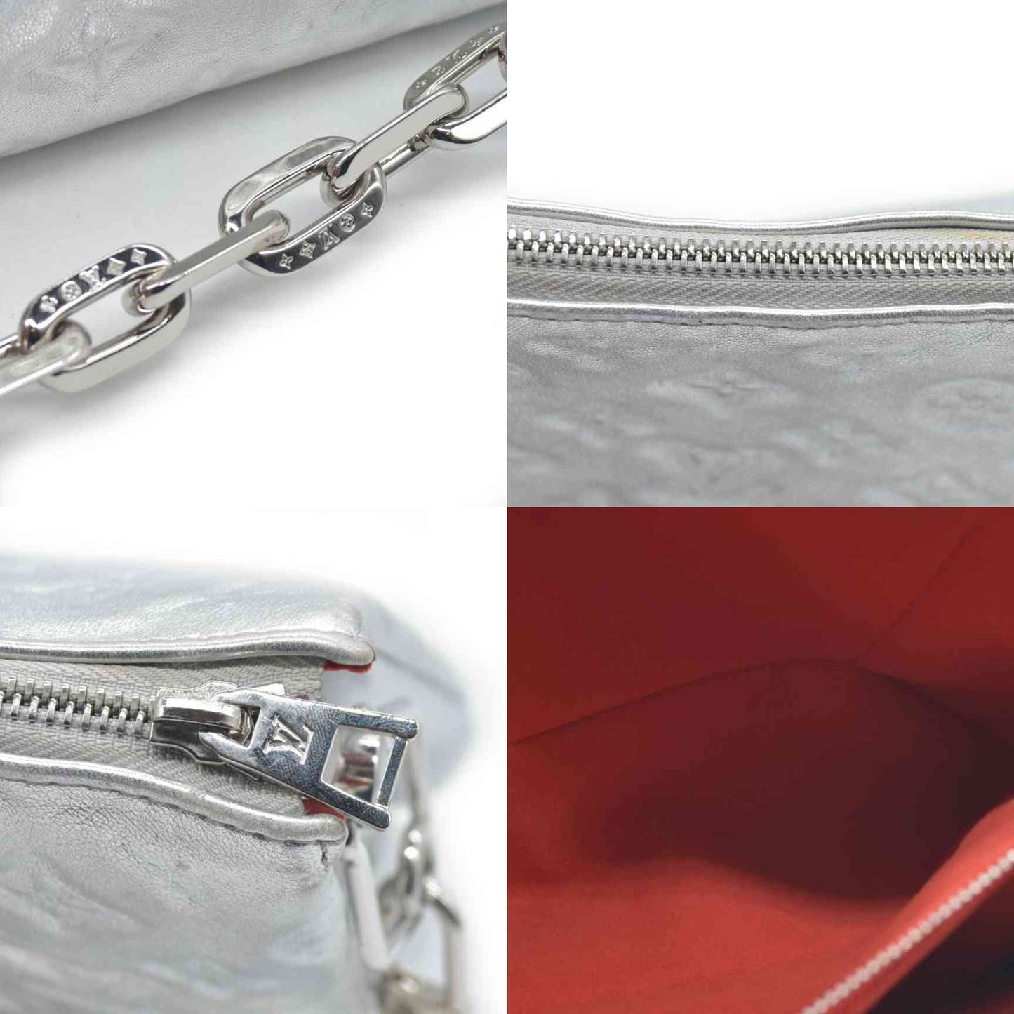 $4800 Louis Vuitton Metallic Lambskin Embossed Monogram Coussin PM Silver