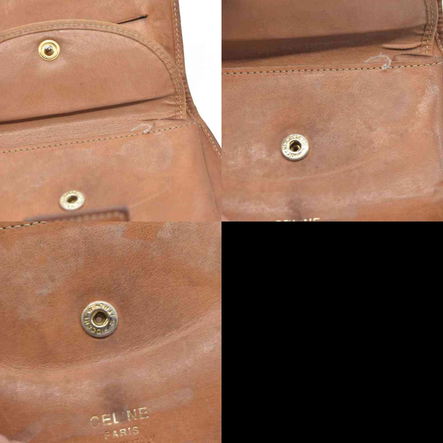 Celine Vintage Bifold Leather Brown Wallet Medium Folding Card Bill Horseshoe