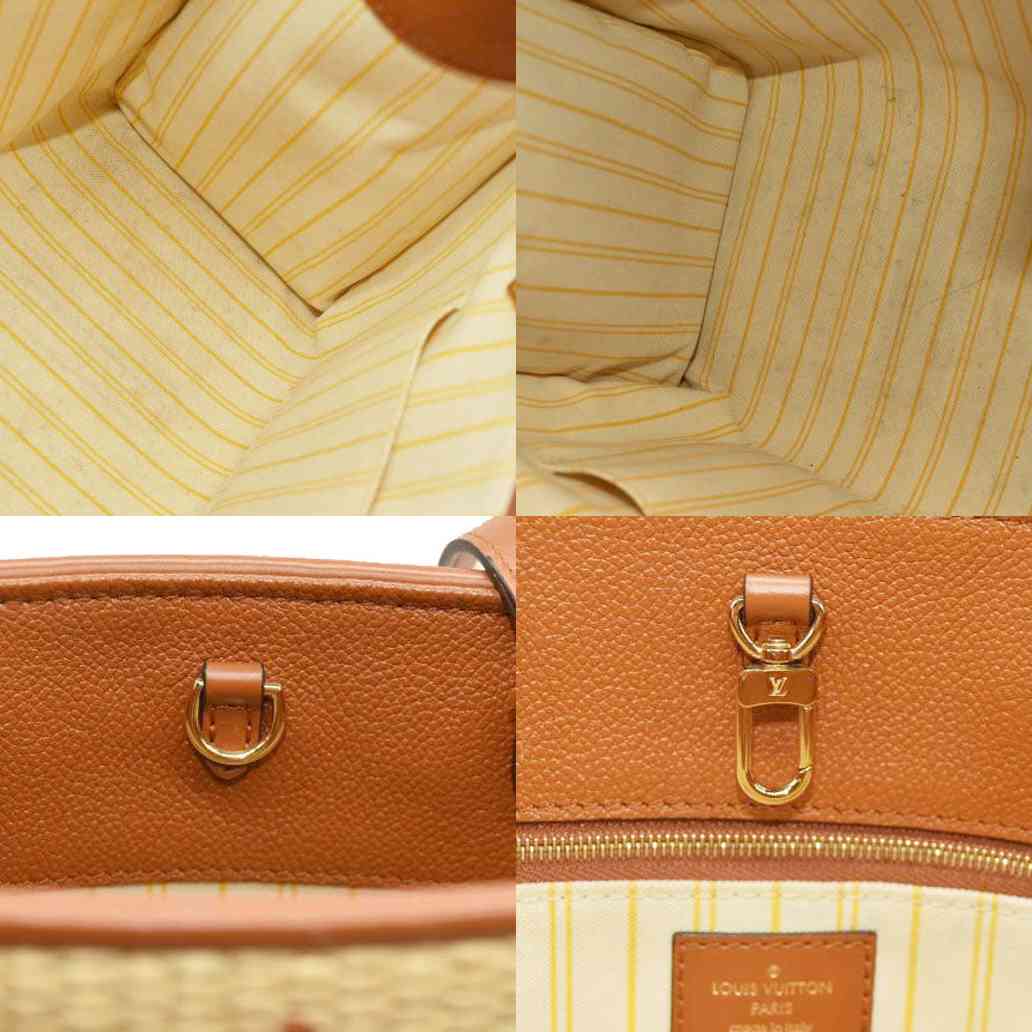 LOUIS VUITTON Raffia Calfskin Monogram Giant Onthego MM Tan