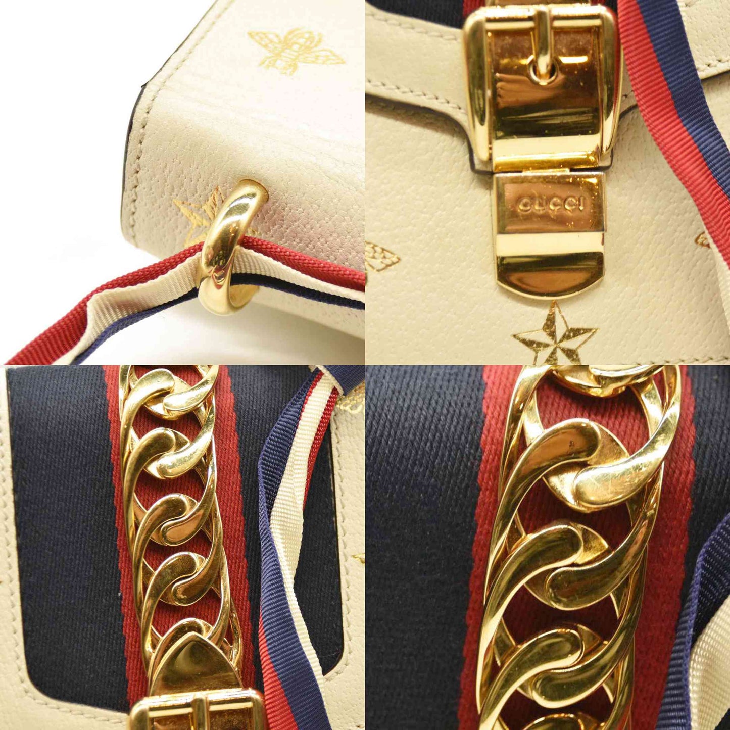 Gucci  Calfskin Small Sylvie Shoulder Bag Off White