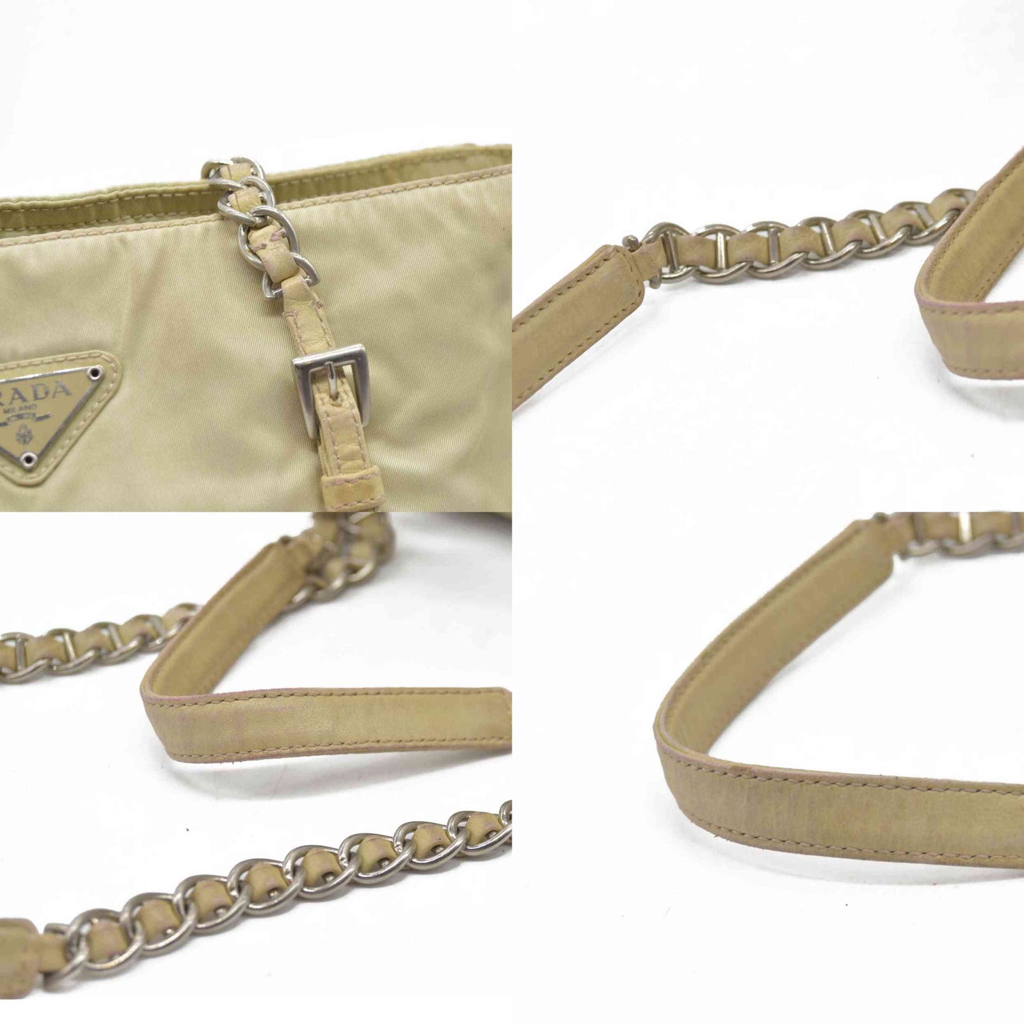 $2520 CONSIGNMENT PRADA Chain Shoulder Bag Nylon Beige