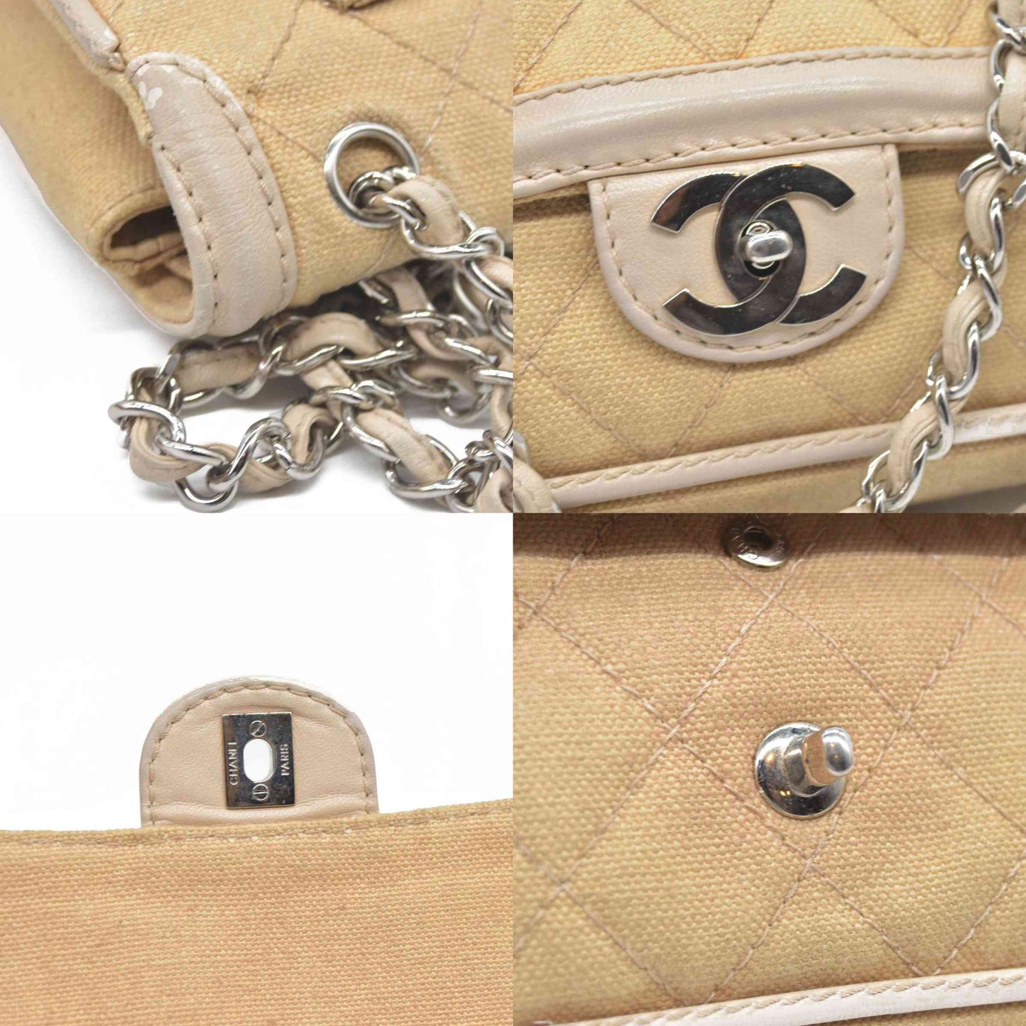 $2900 CHANEL 2006-2008 Medium Classic Lambskin Trimmed Canvas Line Double Flap shoulder bag
