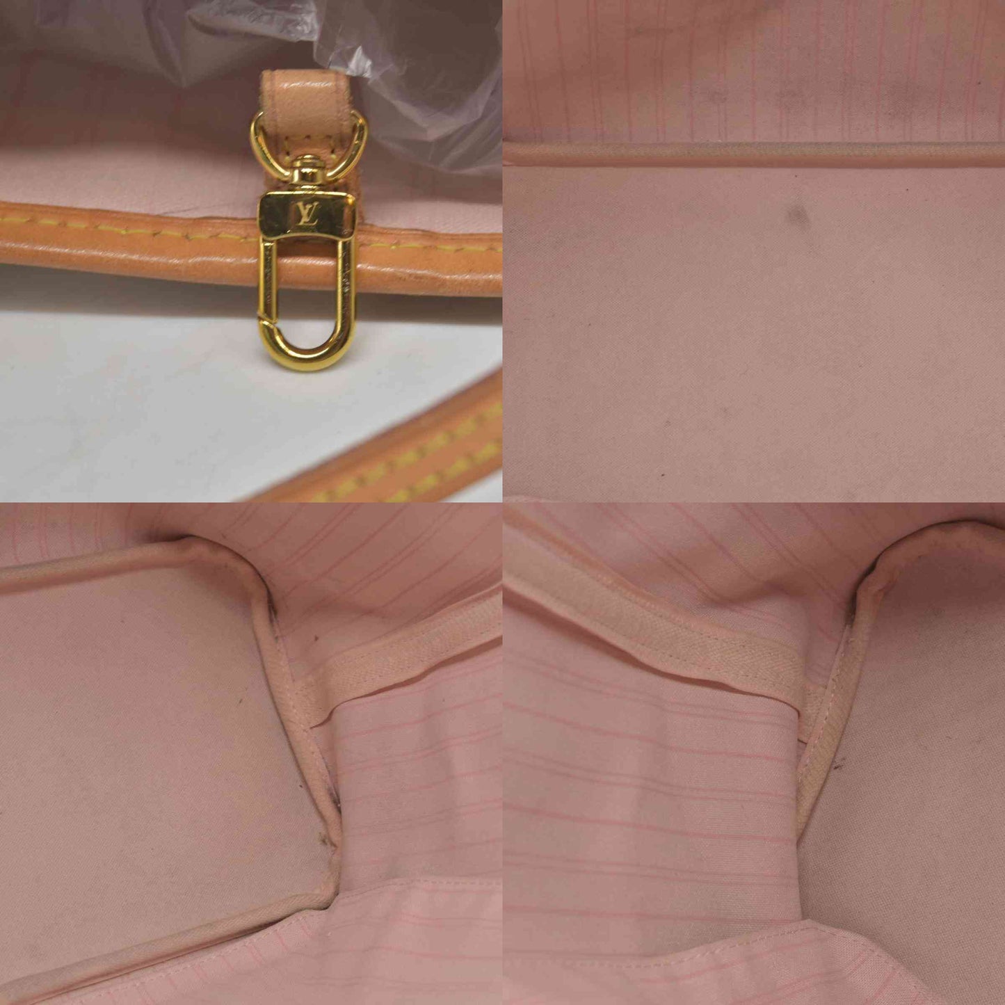 $2170 Louis Vuitton Damier Azur Neverfull MM Rose Ballerine FL4158