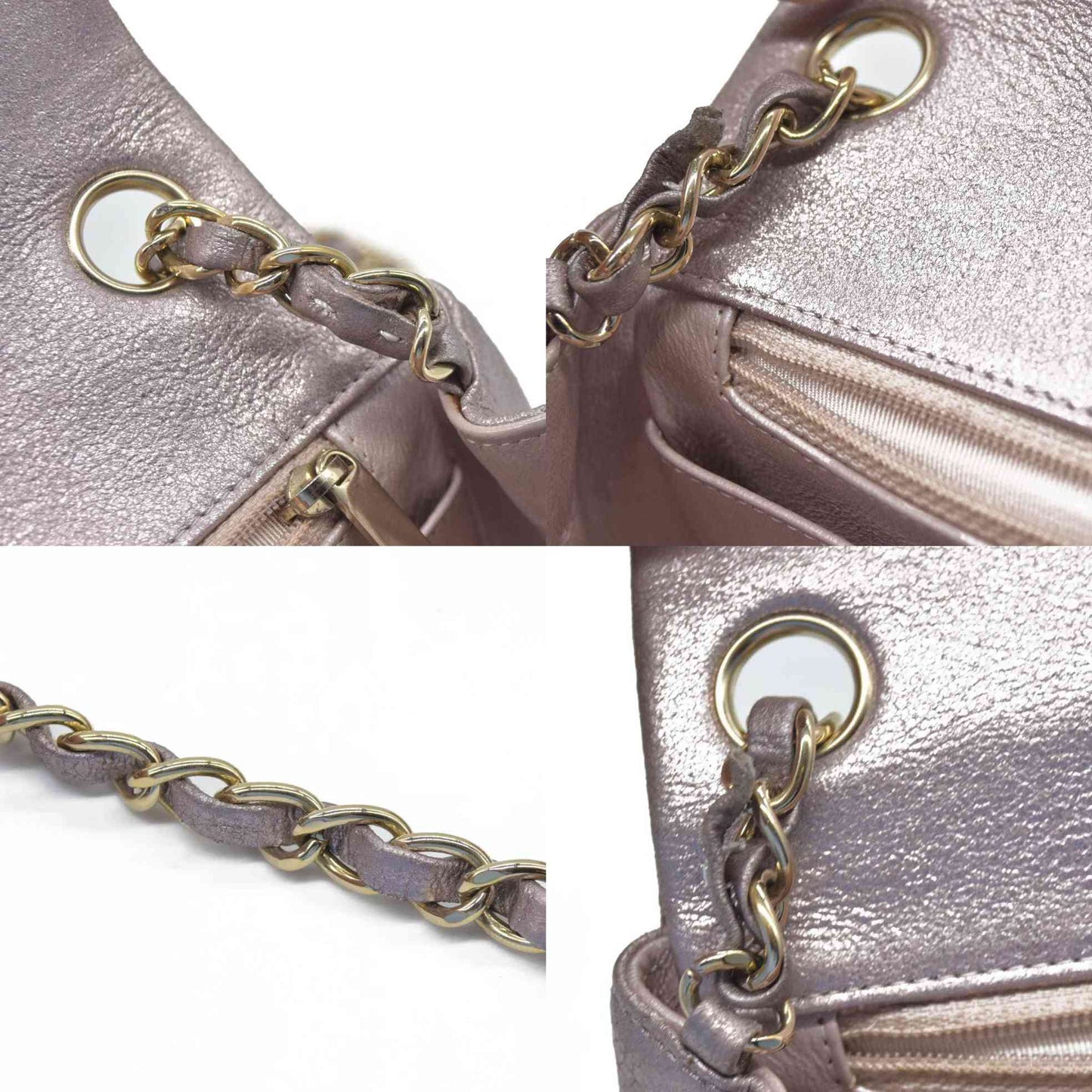 $5200 Chanel Metallic Lambskin Quilted Mini Square Flap Pink Purple
