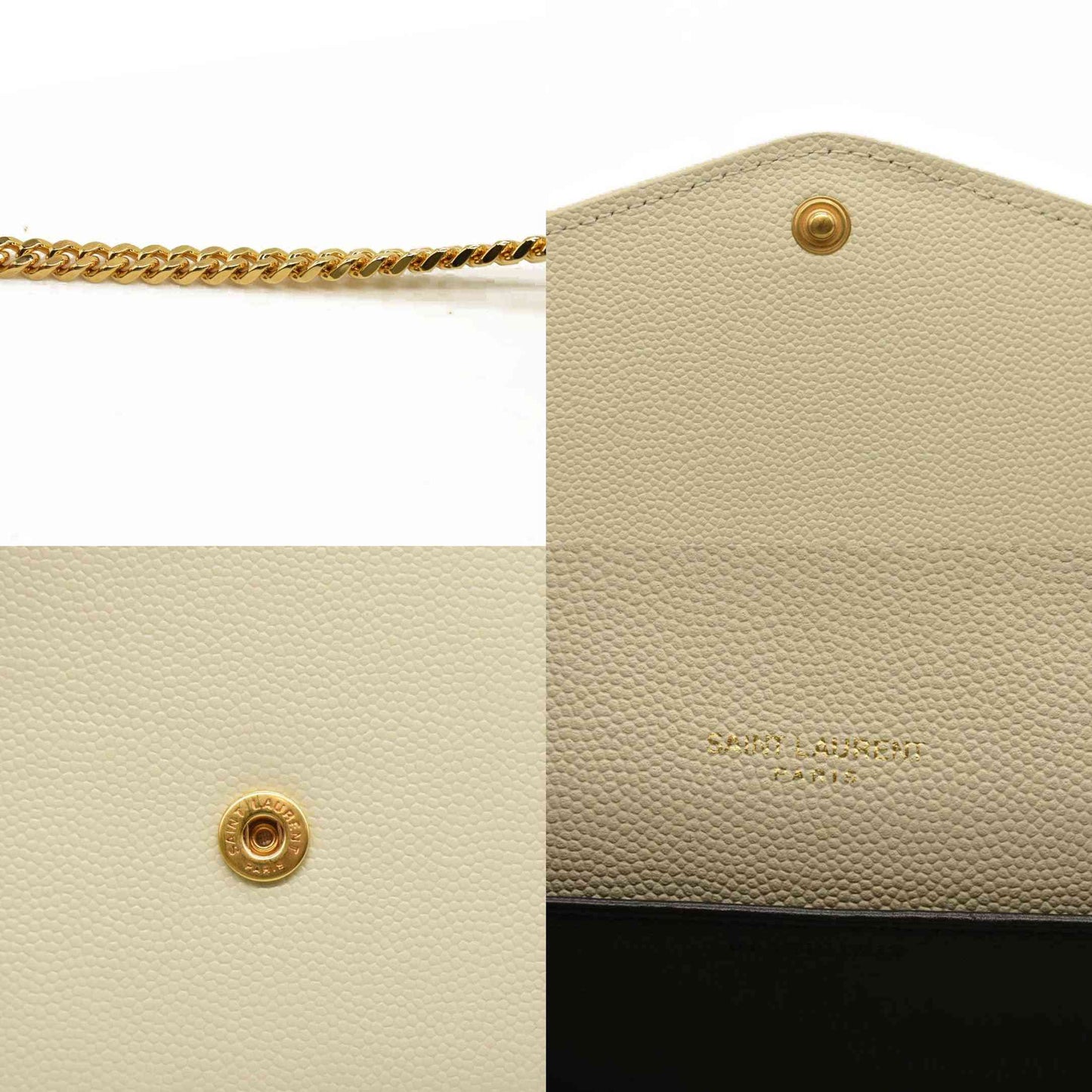 SAINT LAURENT Grain De Poudre Monogram Uptown Chain Wallet Crema Soft